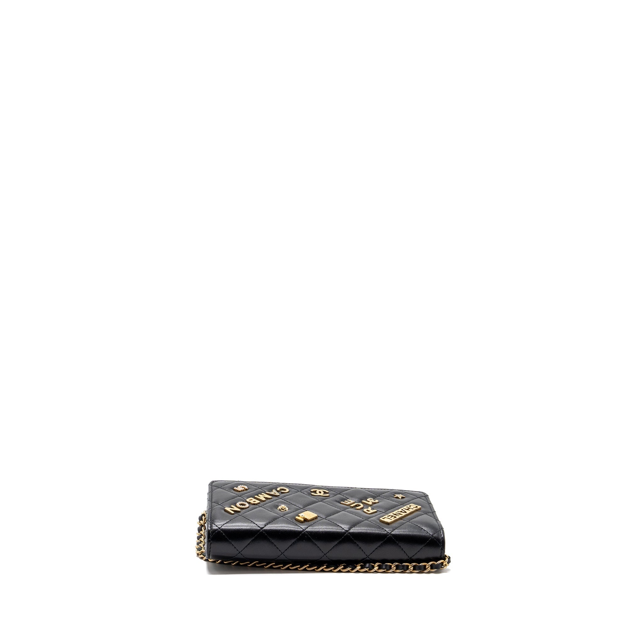 CHANEL CLASSIC WALLET ON CHAIN WITH CHARMS LAMBSKIN BLACK GHW
