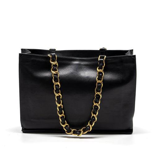 CHANEL VINTAGE TOTE BAG CALFSKIN BLACK GHW