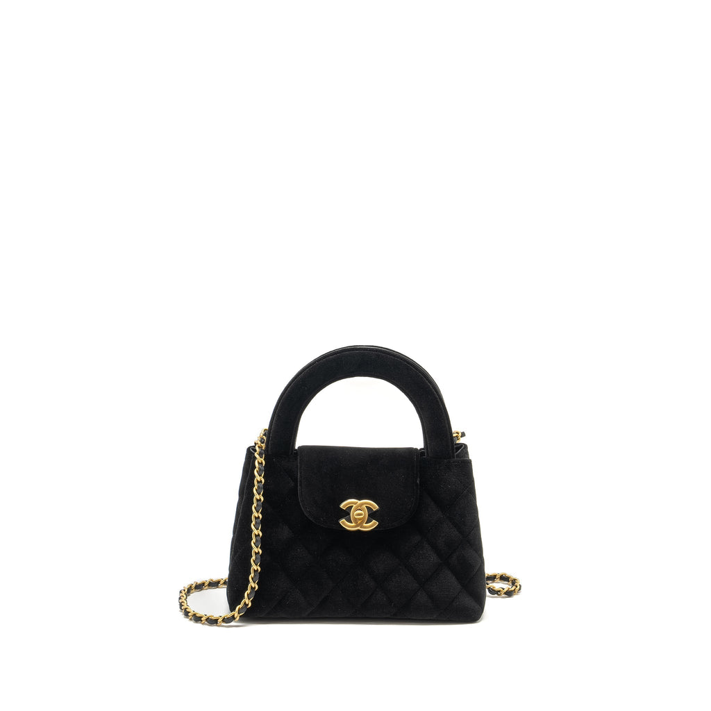 CHANEL 24A MINI SHOPPING TOTE/MINI KELLY VELVET BLACK GHW (MICROCHIP)