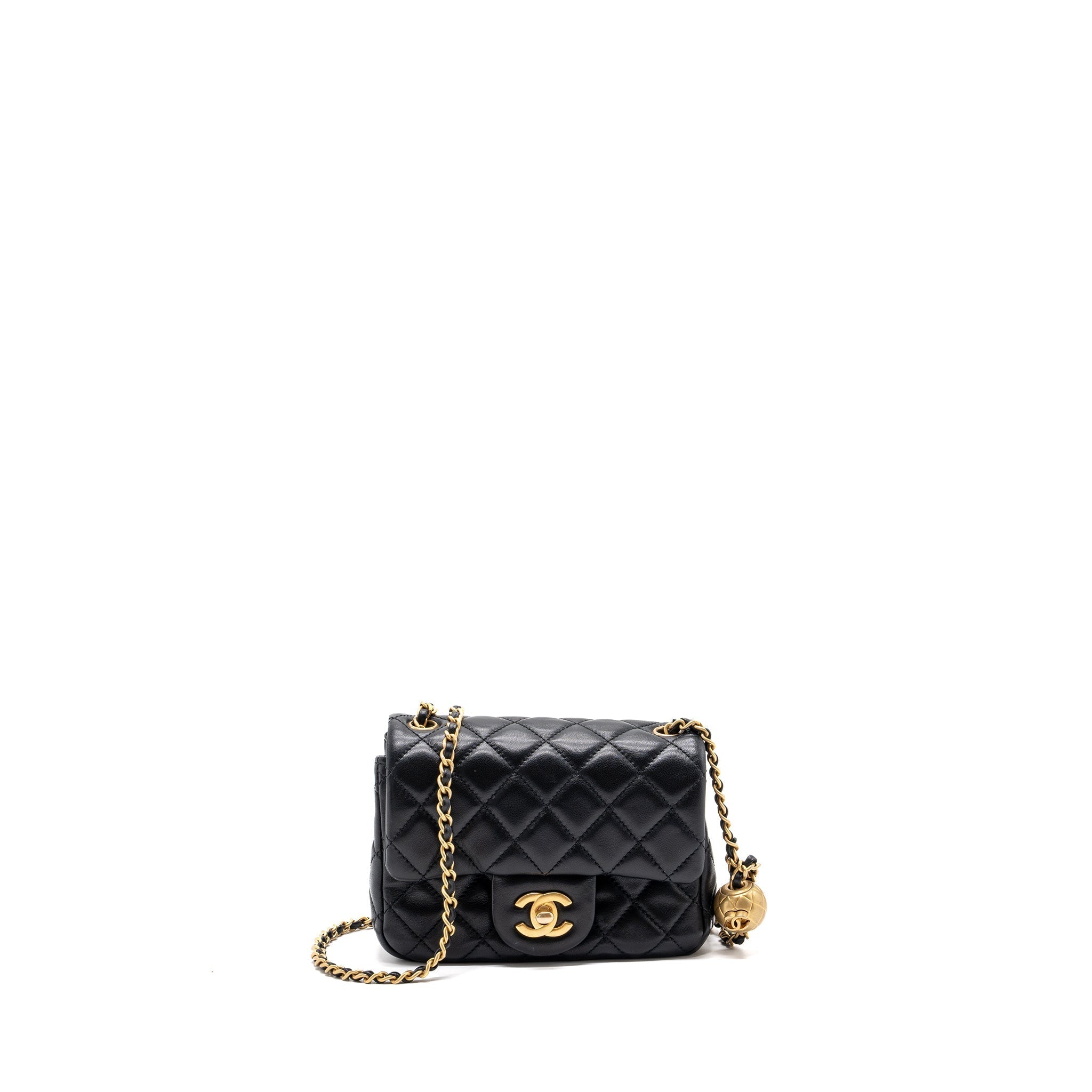 CHANEL PEARL CRUSH MINI SQUARE FLAP BAG LAMBSKIN BLACK GHW (MICROCHIP)