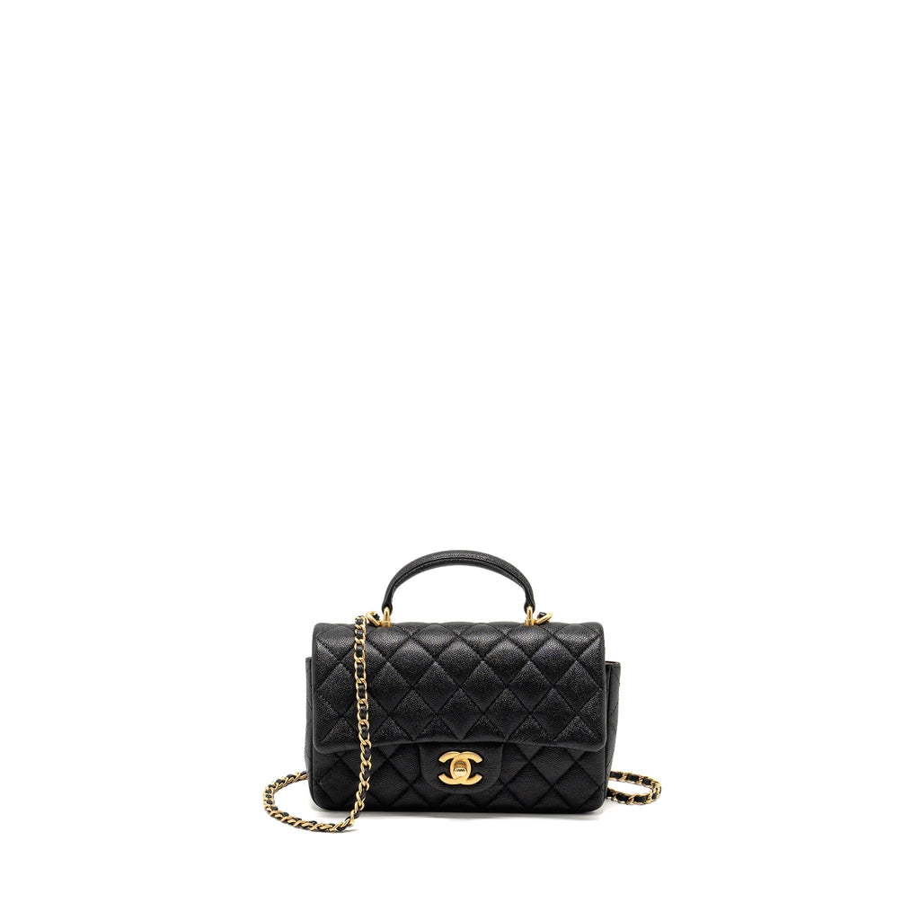 CHANEL TOP HANDLE MINI RECTANGULAR FLAP BAG CAVIAR BLACK GHW