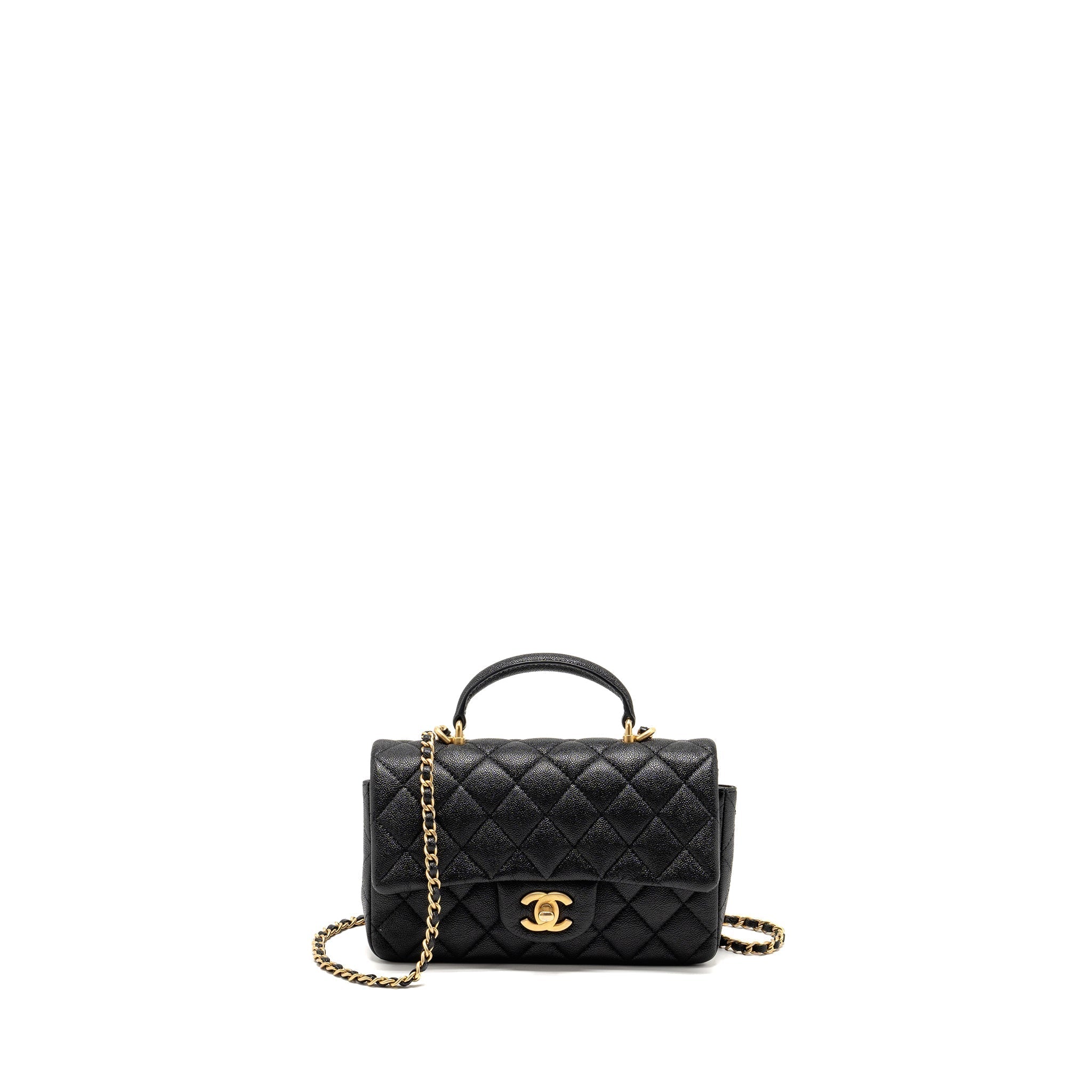 CHANEL TOP HANDLE MINI RECTANGULAR FLAP BAG CAVIAR BLACK GHW