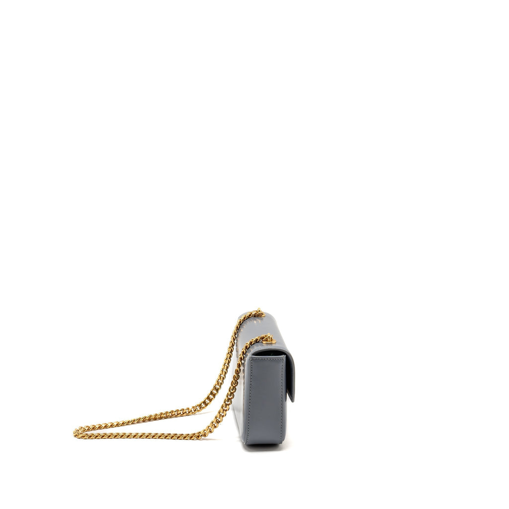 CELINE CHAIN SHOULDER BAG CLAUDE SHINY CALFSKIN BLUE GREY GHW