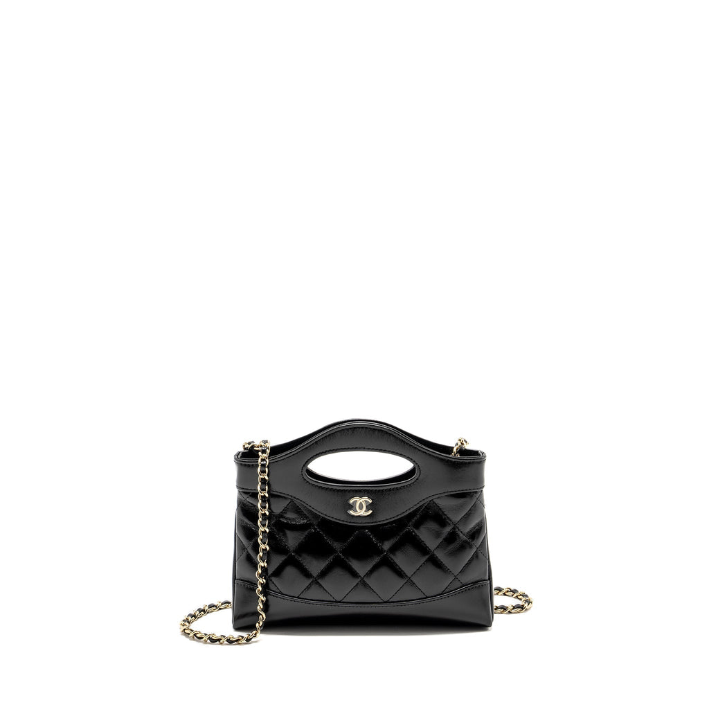 CHANEL MINI 31 CLUTCH WITH CHAIN SHINY LAMBSKIN BLACK LGHW (MICROCHIP)
