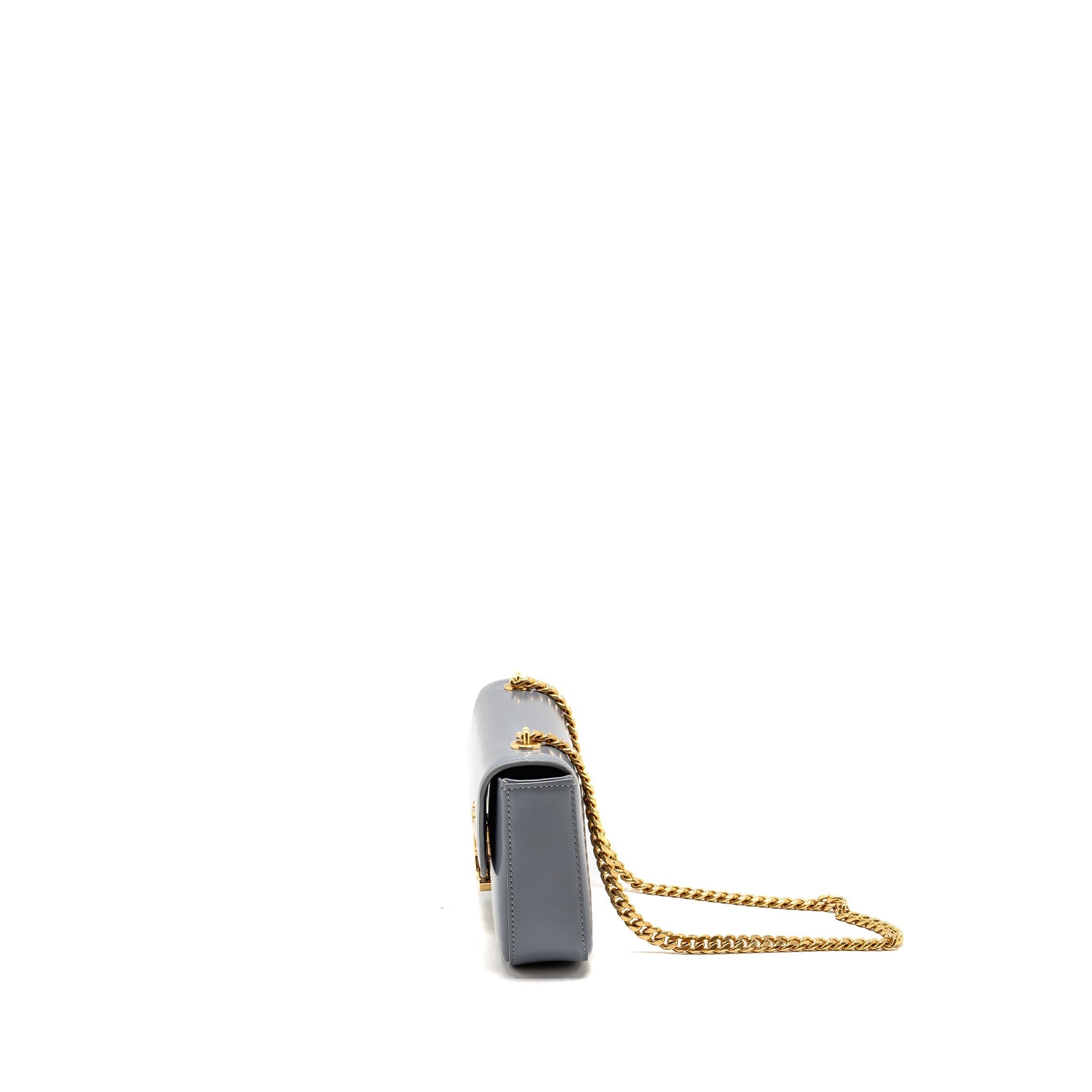 CELINE CHAIN SHOULDER BAG CLAUDE SHINY CALFSKIN BLUE GREY GHW