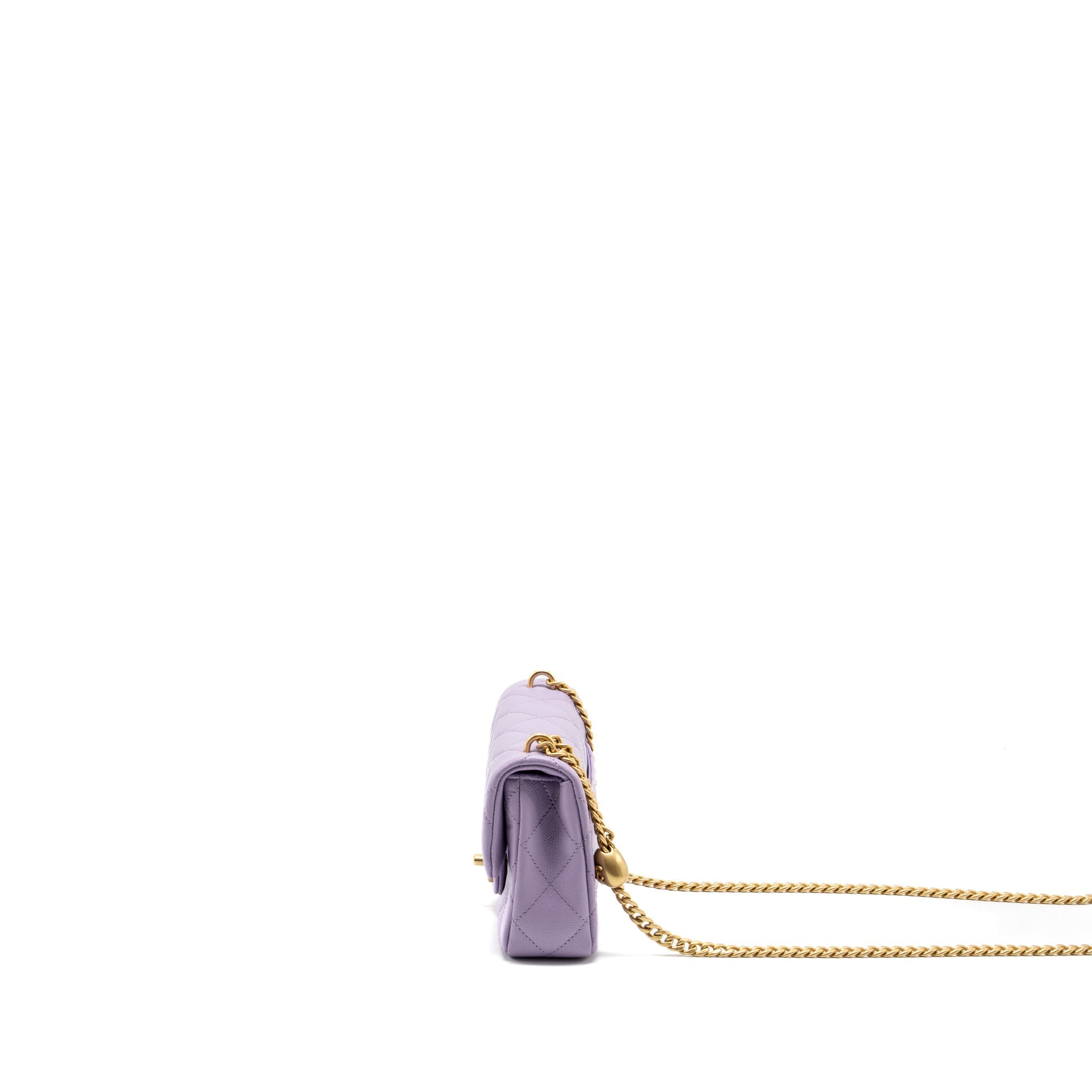 CHANEL 24P COCO LOVE MINI FLAP BAG ADJUSTABLE CHAINS CAVIAR LIGHT PURPLE GHW (MICROCHIP)