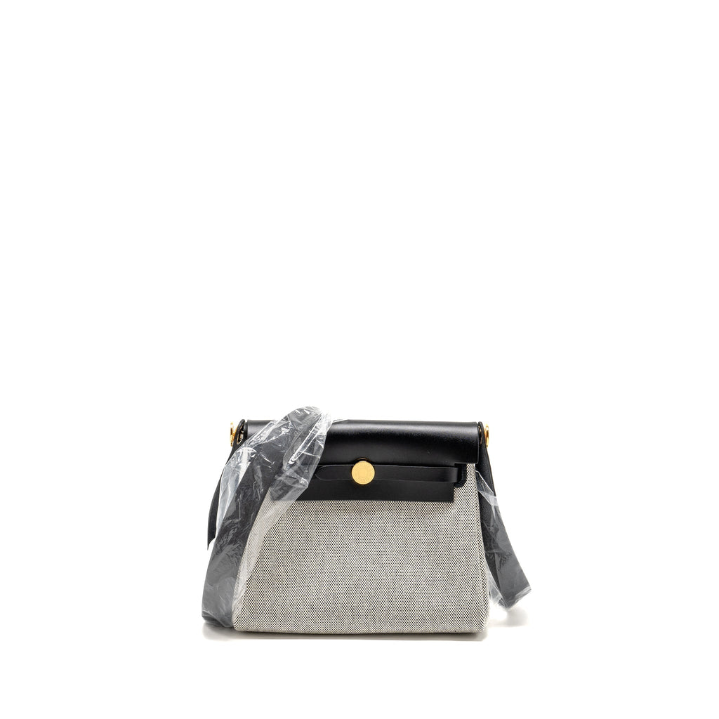 HERMES HERBAG MINI CANVAS/COWHIDE BLACK ECRU GHW