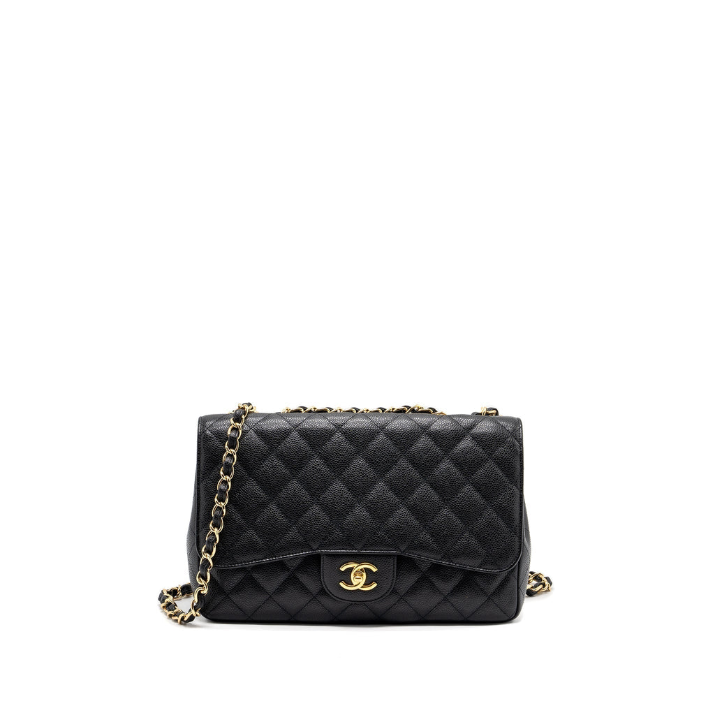 CHANEL CLASSIC JUMBO SINGLE FLAP BAG CAVIAR BLACK GHW