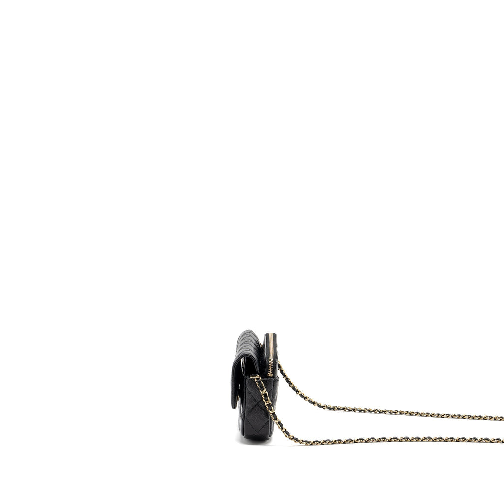 CHANEL DOUBLE POCKET WALLET ON CHAIN CAVIAR BLACK LGHW(MICROCHIP)