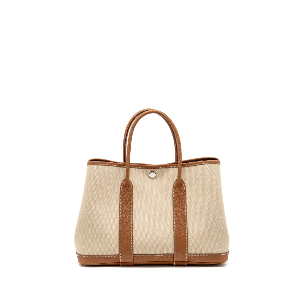 HERMES GARDEN PARTY 30 TOILE MILITARIES CANVAS / NEGONDA BETON / GOLD SHW