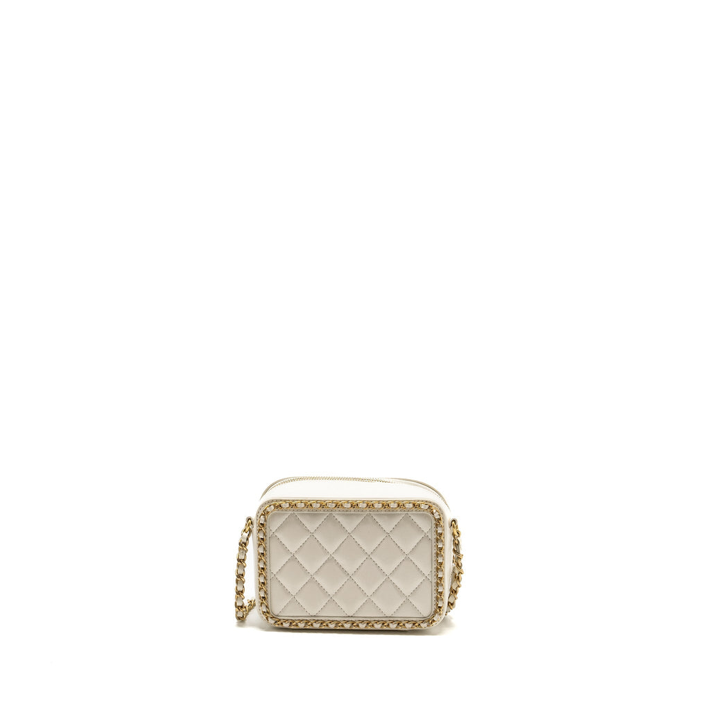 CHANEL MINI VANITY CLUTCH WITH CHAIN LAMBSKIN WHITE GHW