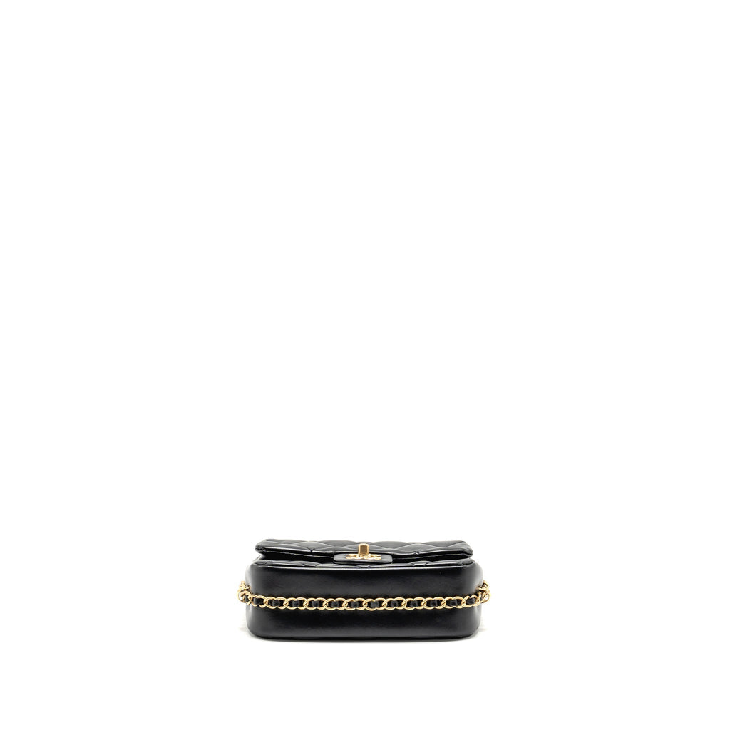CHANEL 23B MINI FLAP BAG DETAIL CHAIN LAMBSKIN BLACK GHW(MICROCHIP)