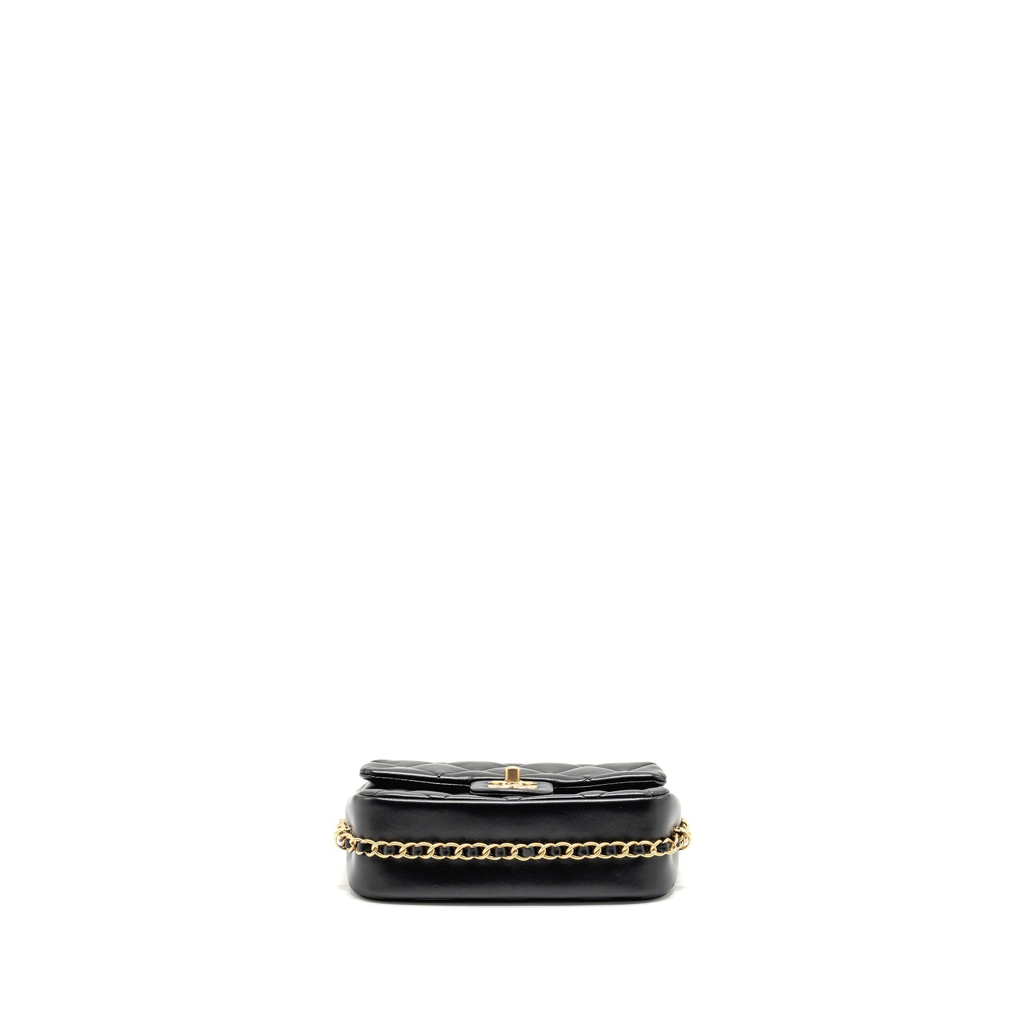 CHANEL 23B MINI FLAP BAG DETAIL CHAIN LAMBSKIN BLACK GHW(MICROCHIP)