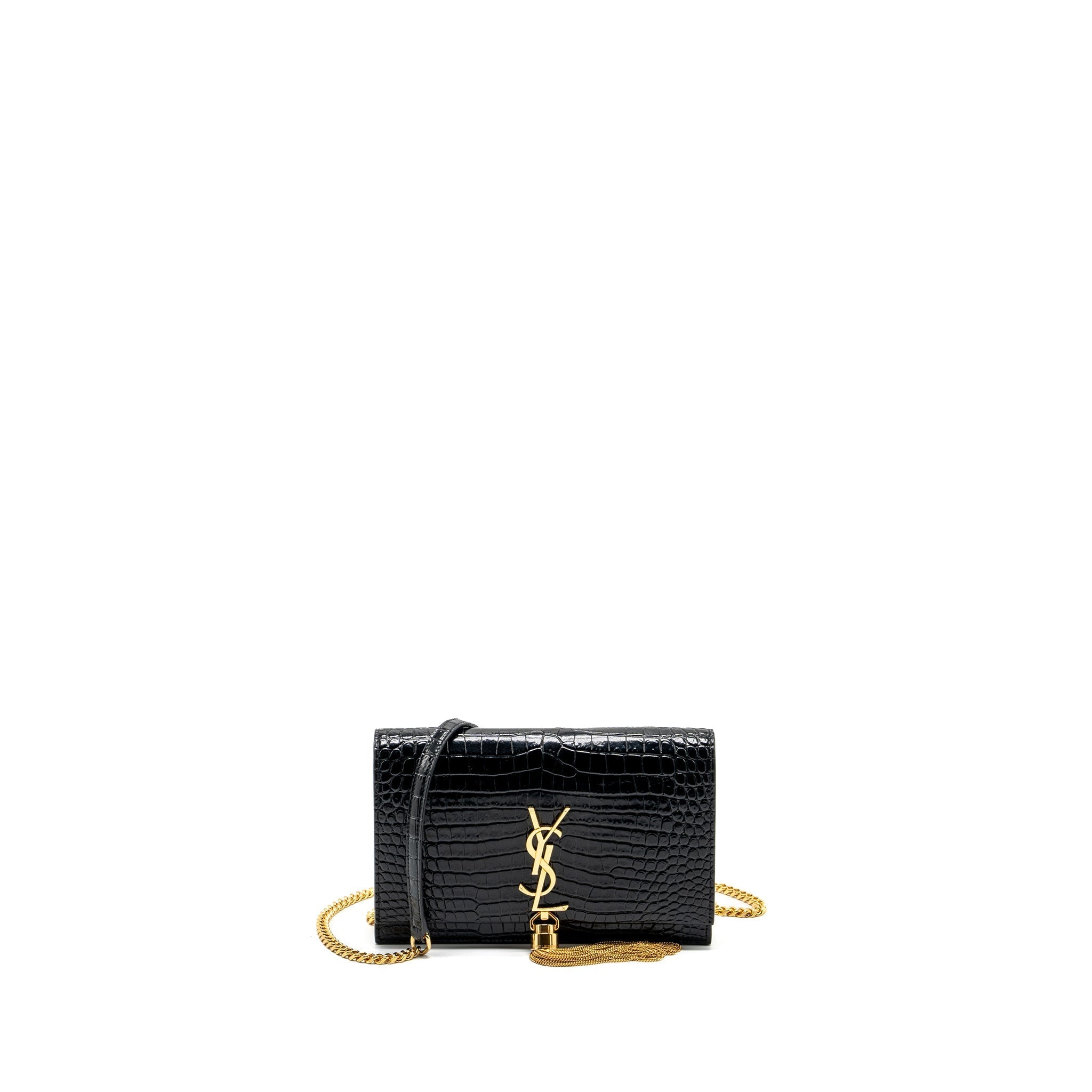 SAINT LAURENT/YSL KATE TASSEL CROC-EMBOSSED CALFSKIN BLACK GHW