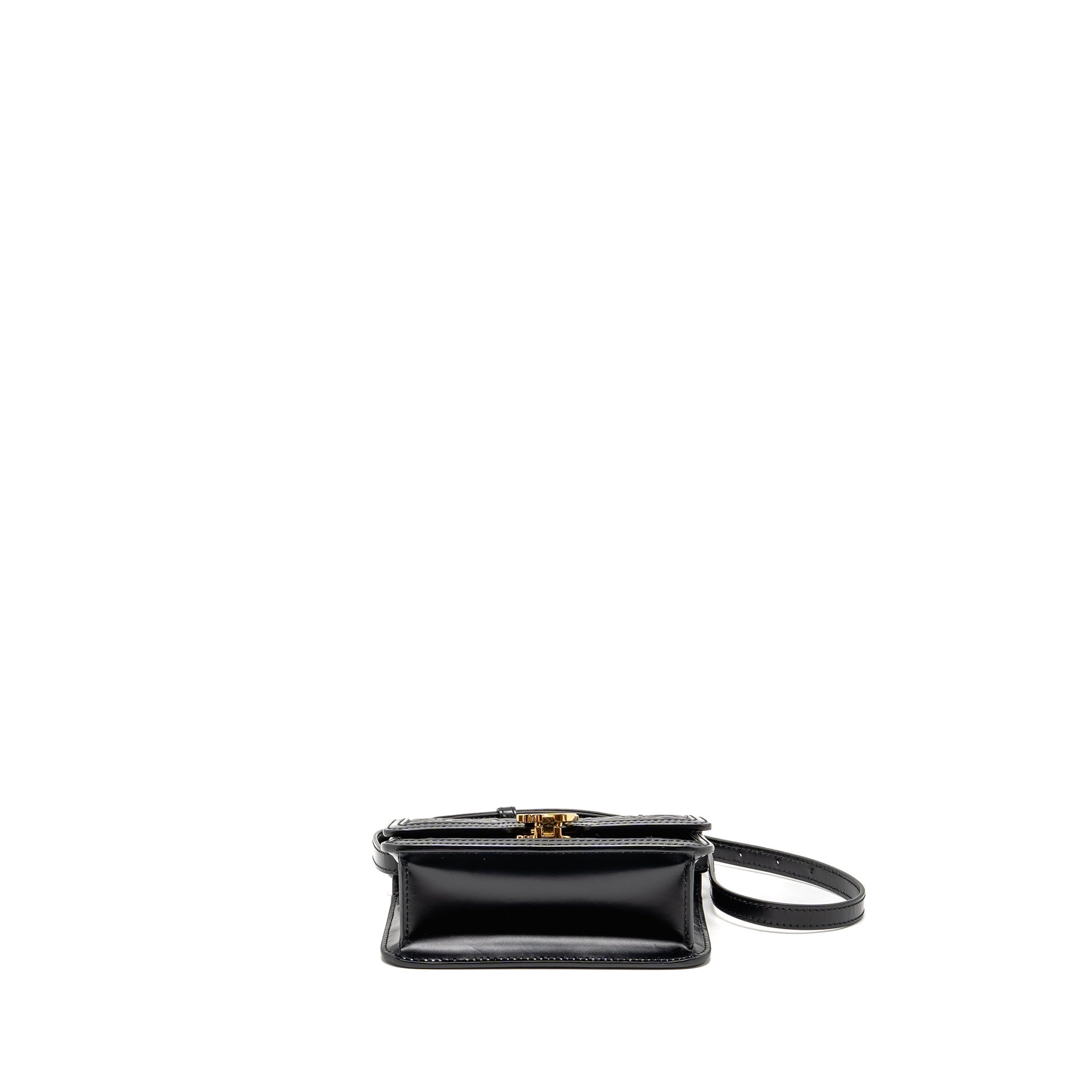 BURBERRY MINI TB MONOGRAM EMBOSSED SHOULDER BAG LAMBSKIN BLACK GHW