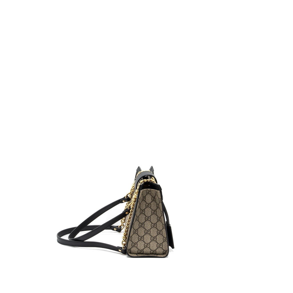 GUCCI SMALL GG PADLOCK SHOULDER BAG GG SUPREME CANVAS BLACK GHW