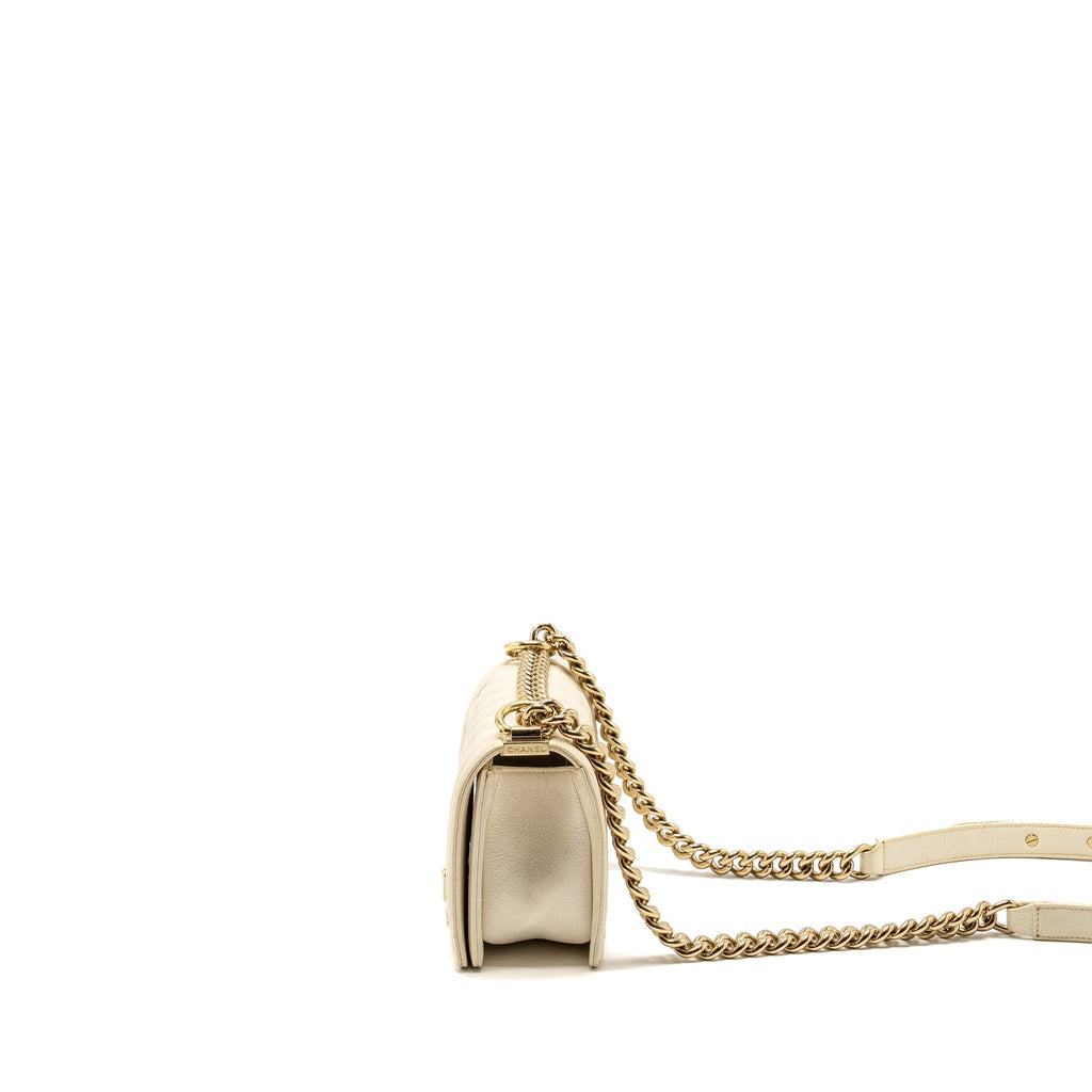 CHANEL SMALL BOY BAG CAVIAR WHITE LGHW