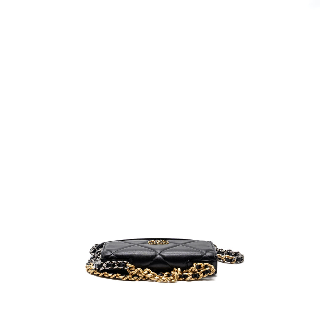 CHANEL 19 WALLET ON CHAIN LAMBSKIN BLACK MULTICOLOUR HARDWARE (MICROCHIP)