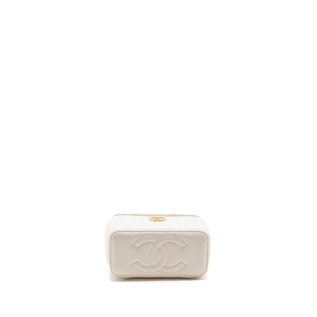 CHANEL GOLD PILLAR ADJUSTABLE CHAIN LONG VANITY LAMBSKIN WHITE GHW (MICROCHIP)