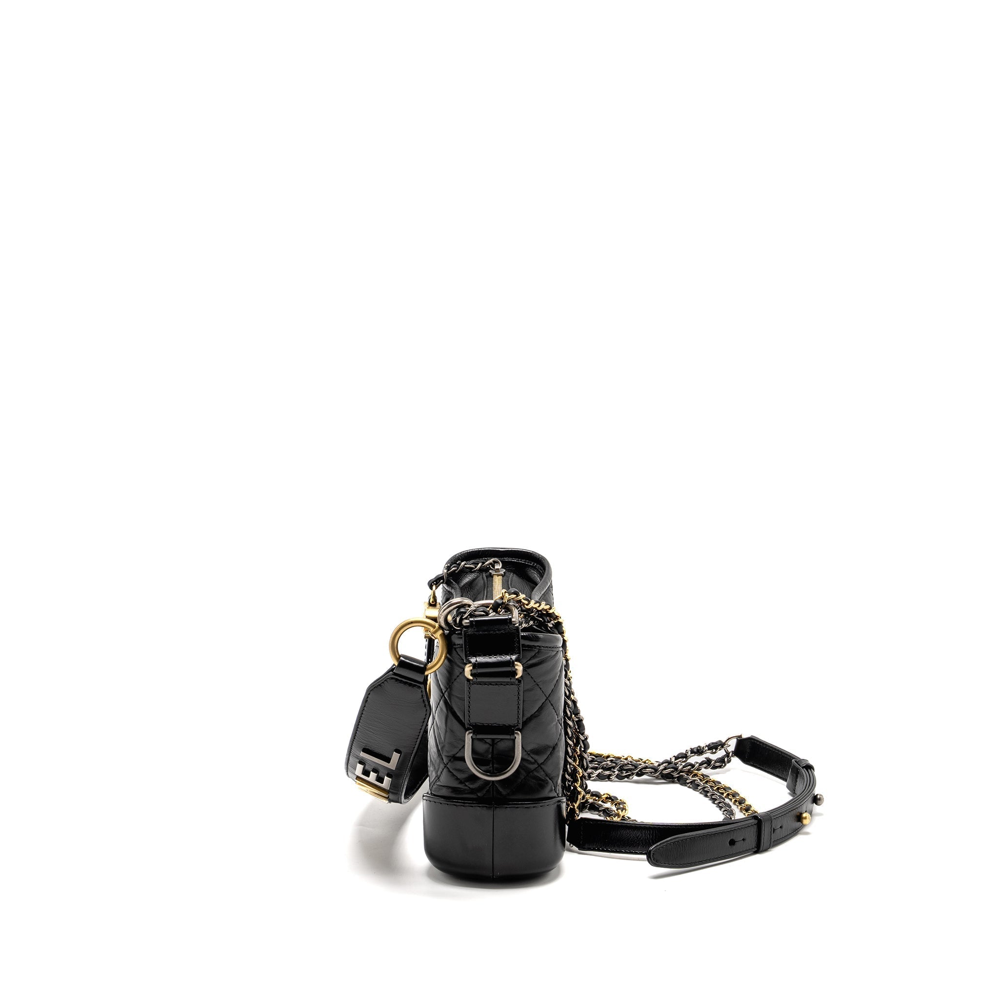 CHANEL SMALL GABRIELLE HOBO BAG WITH TOP HANDLE CALFSKIN BLACK MULTICOLOUR HARDWARE