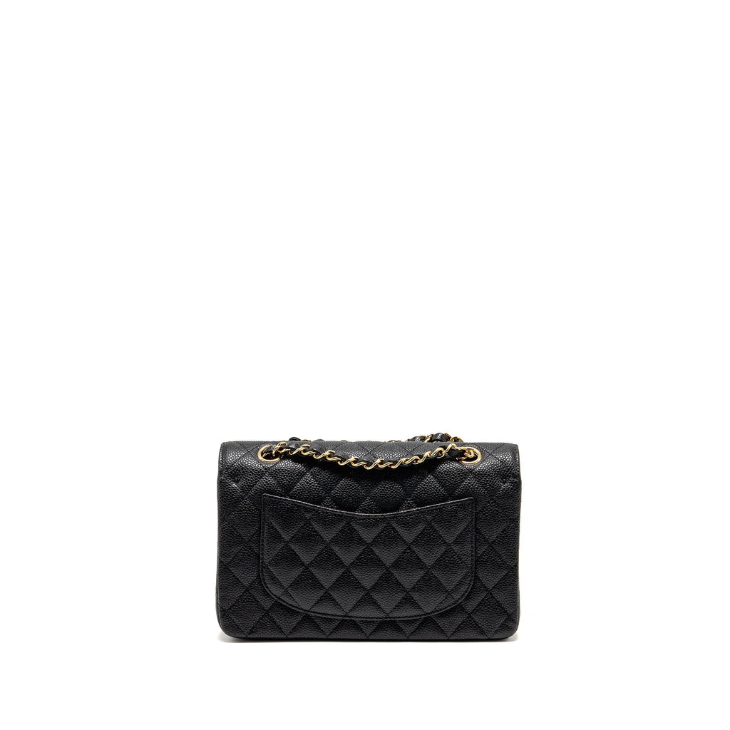 CHANEL SMALL CLASSIC DOUBLE FLAP BAG CAVIAR BLACK GHW (MICROCHIP)