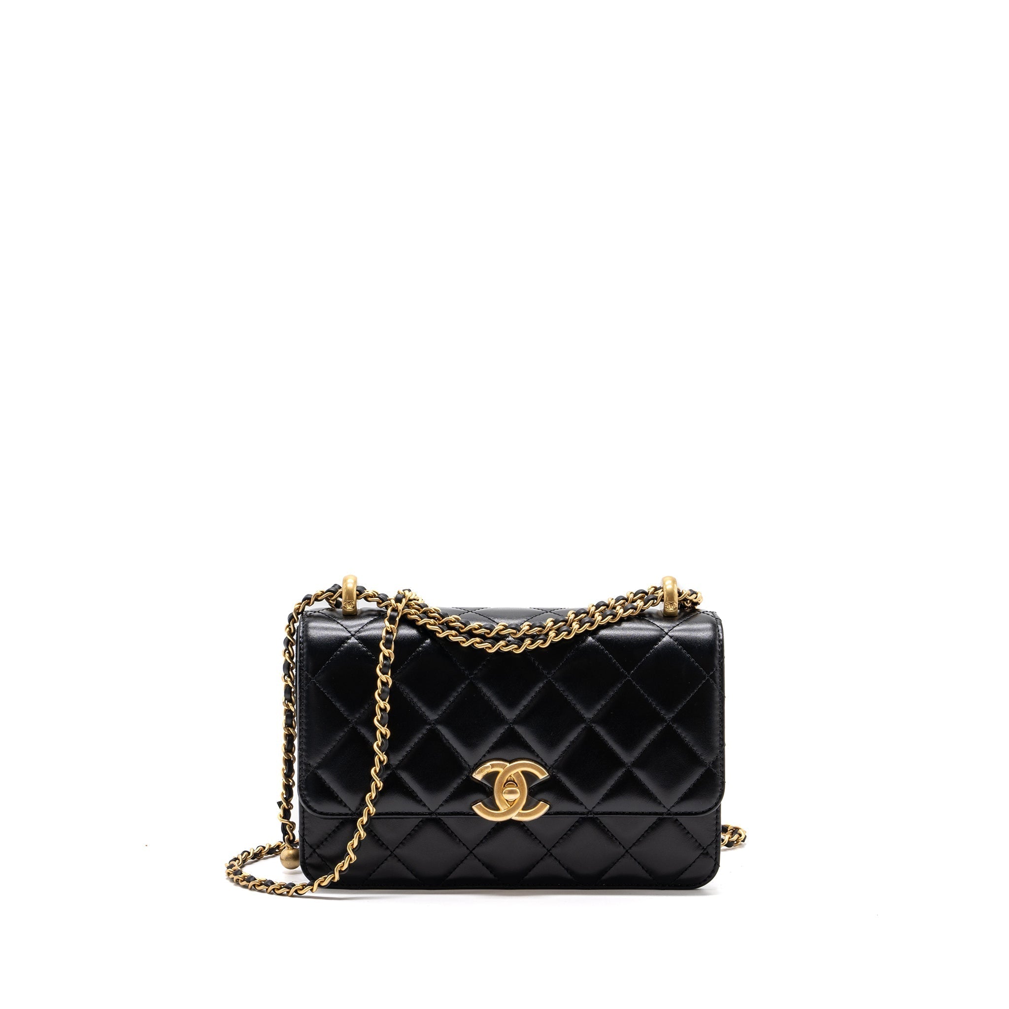 CHANEL 24C GOLD CRUSH FLAP BAG CALFSKIN BLACK GHW (MICROCHIP)