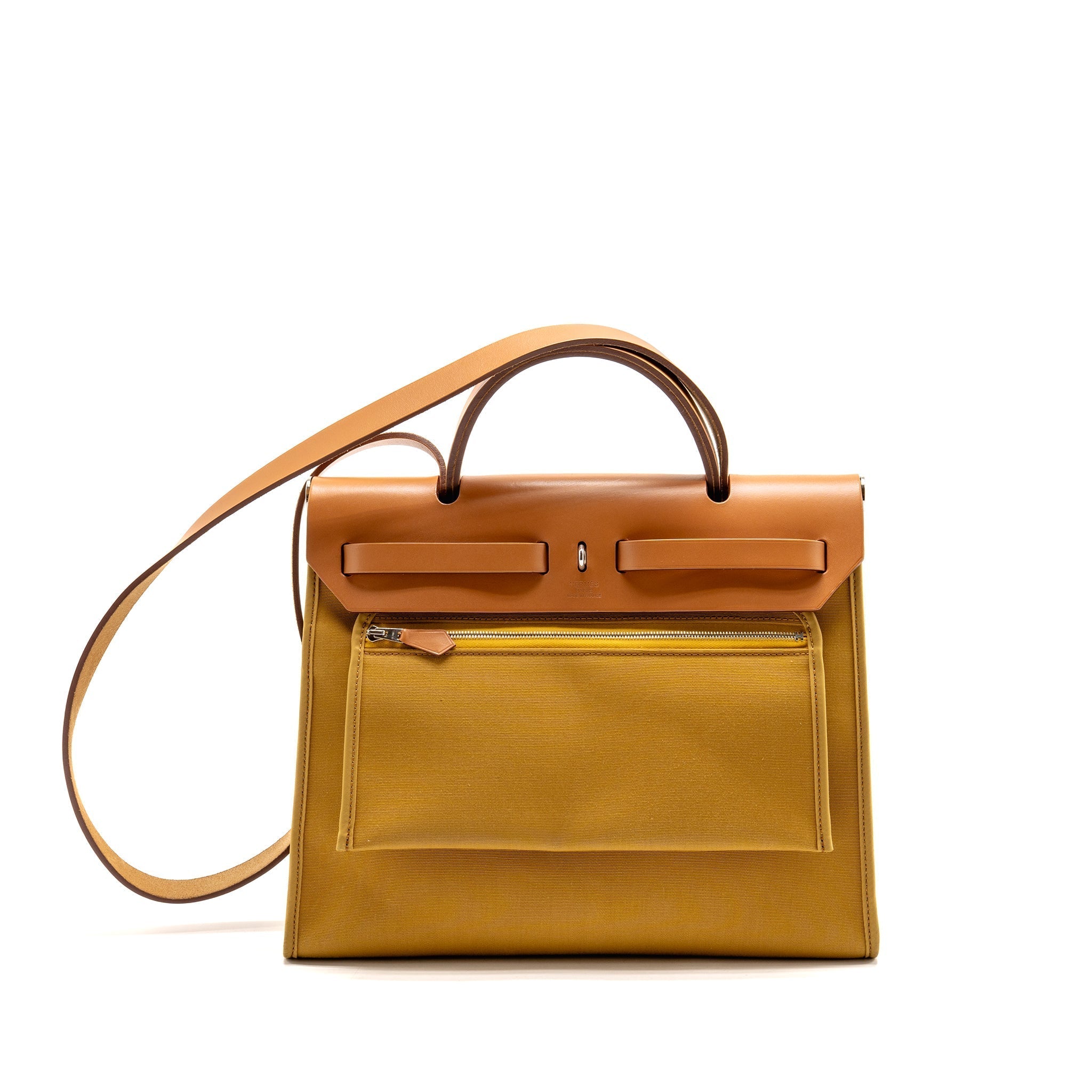 HERMES HERBAG 31 ZIP BAG CANVAS/HUNTER LEATHER SESAME/NATUREL SABLE SHW