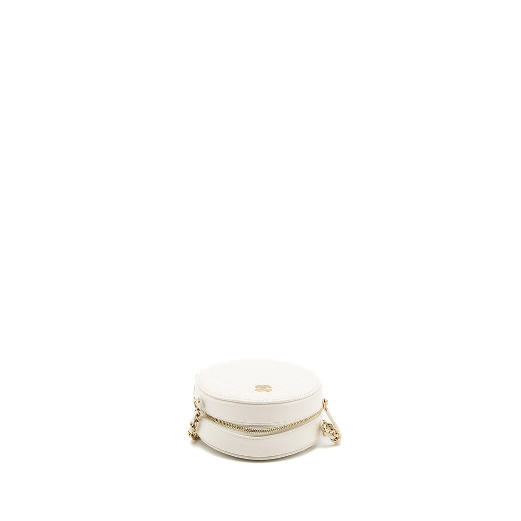 CHANEL ROUND CLUTCH WITH CHAIN CAVIAR WHITE LGHW