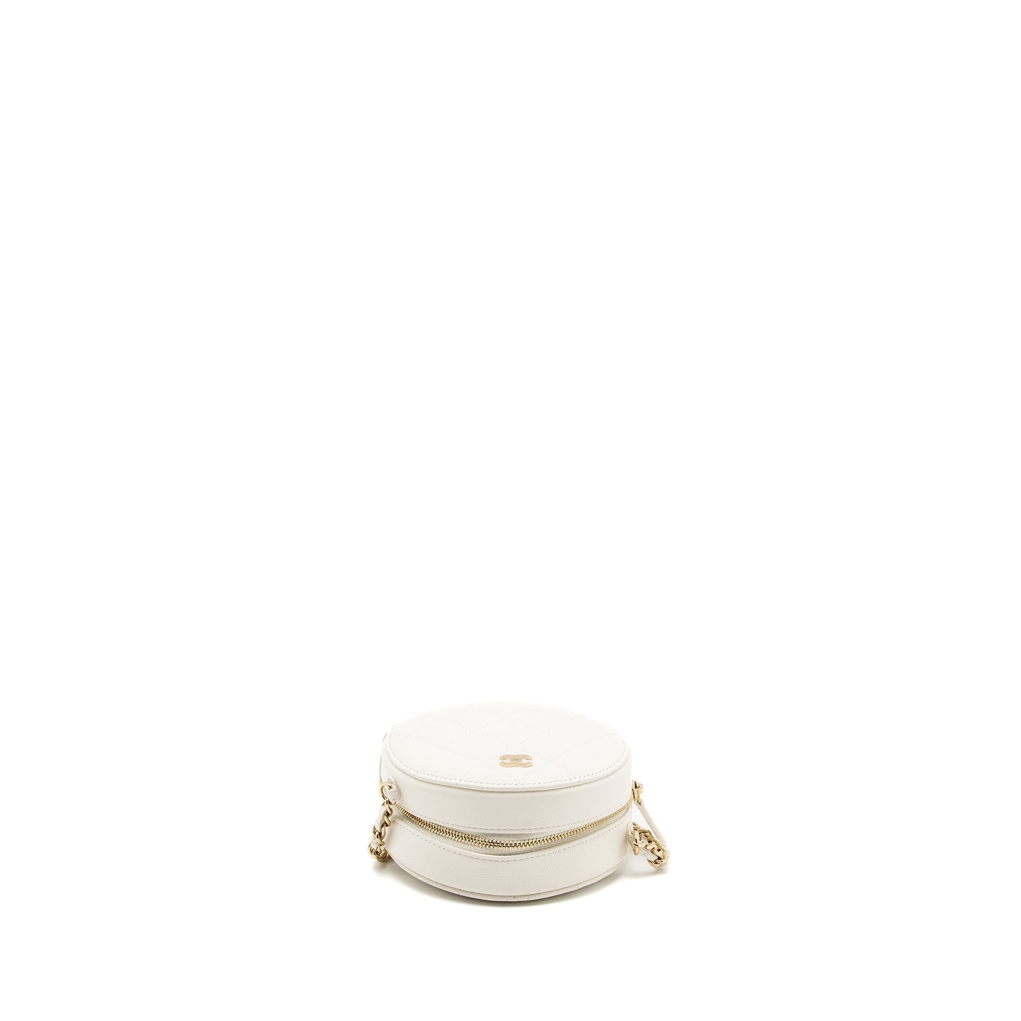 CHANEL ROUND CLUTCH WITH CHAIN CAVIAR WHITE LGHW