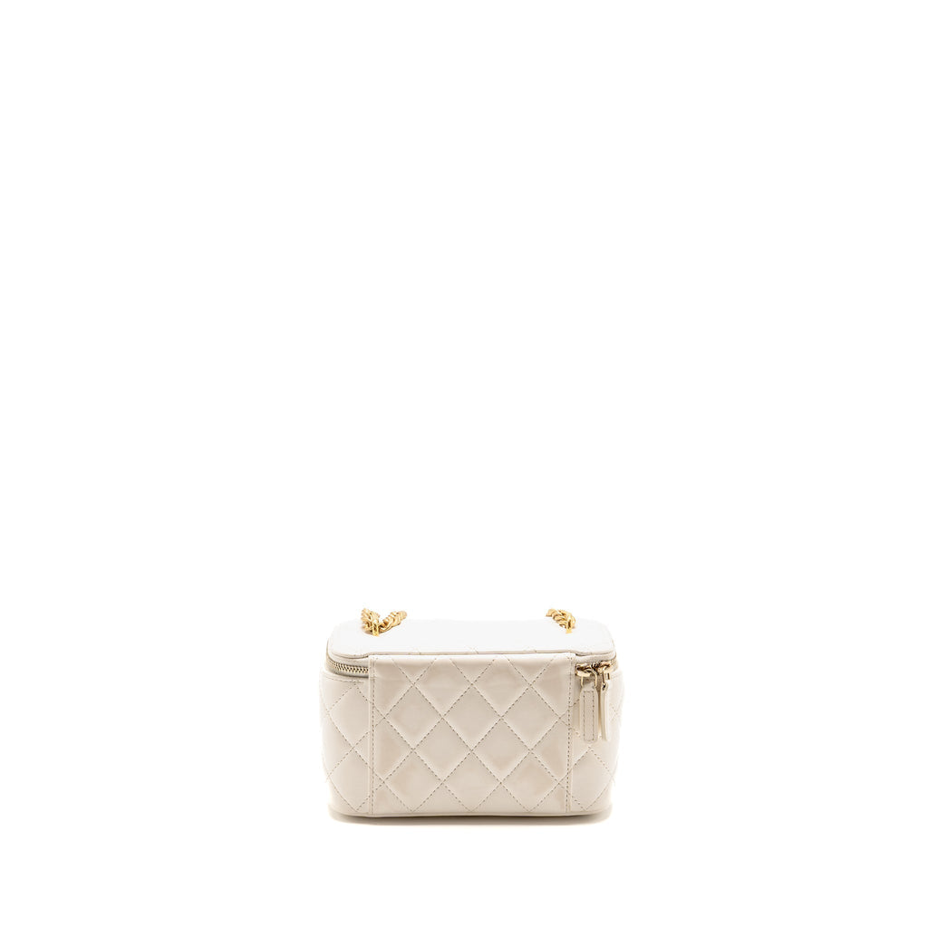 CHANEL GOLD PILLAR ADJUSTABLE CHAIN LONG VANITY LAMBSKIN WHITE GHW (MICROCHIP)