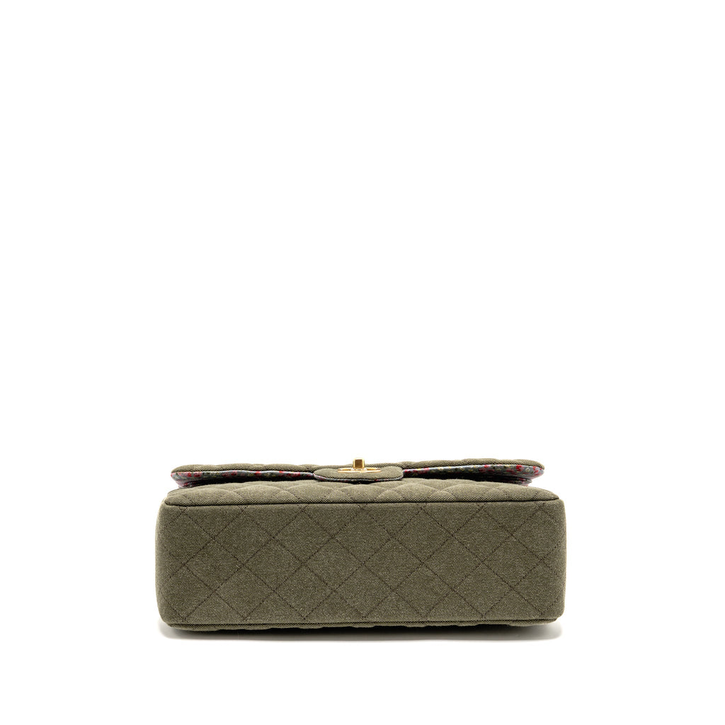 CHANEL COCO CUBA CHARMS JUMBO CLASSIC DOUBLE FLAP BAG CANVAS GREEN GHW