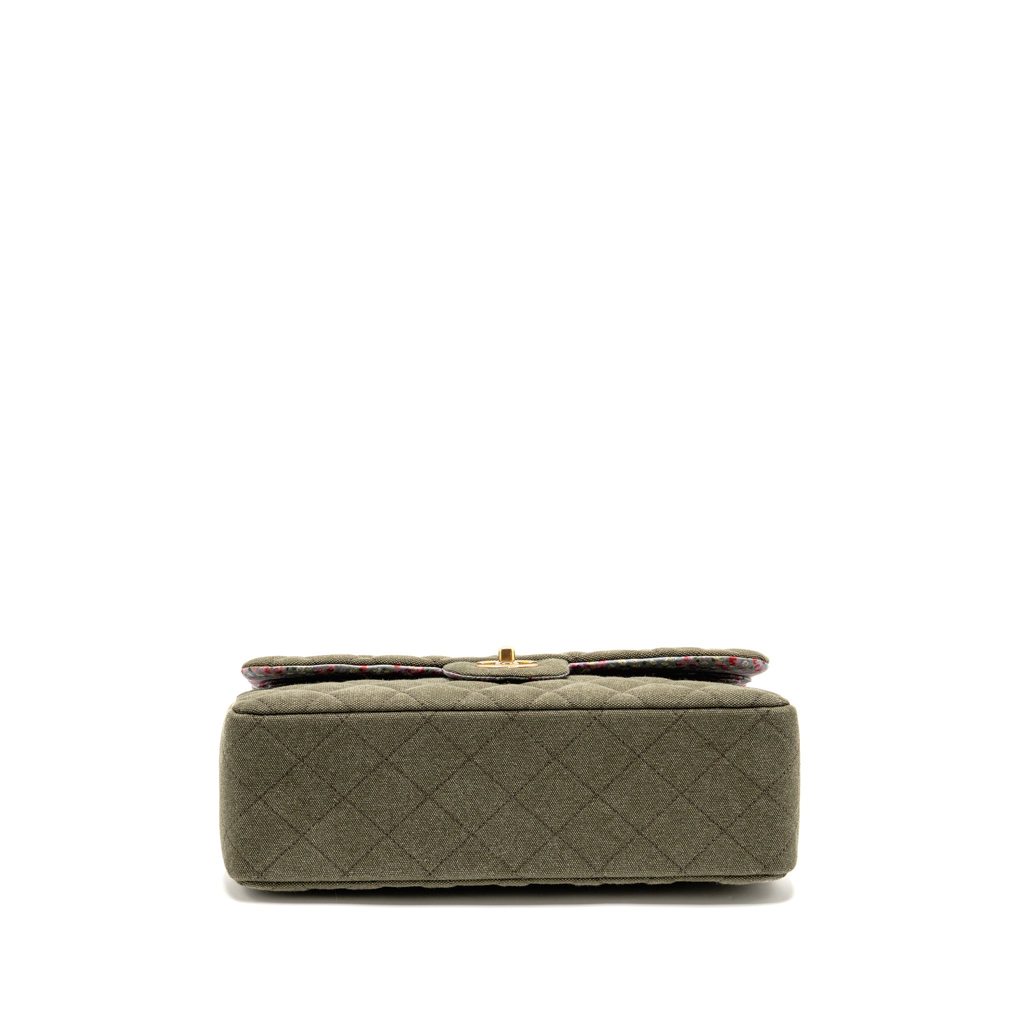 CHANEL COCO CUBA CHARMS JUMBO CLASSIC DOUBLE FLAP BAG CANVAS GREEN GHW