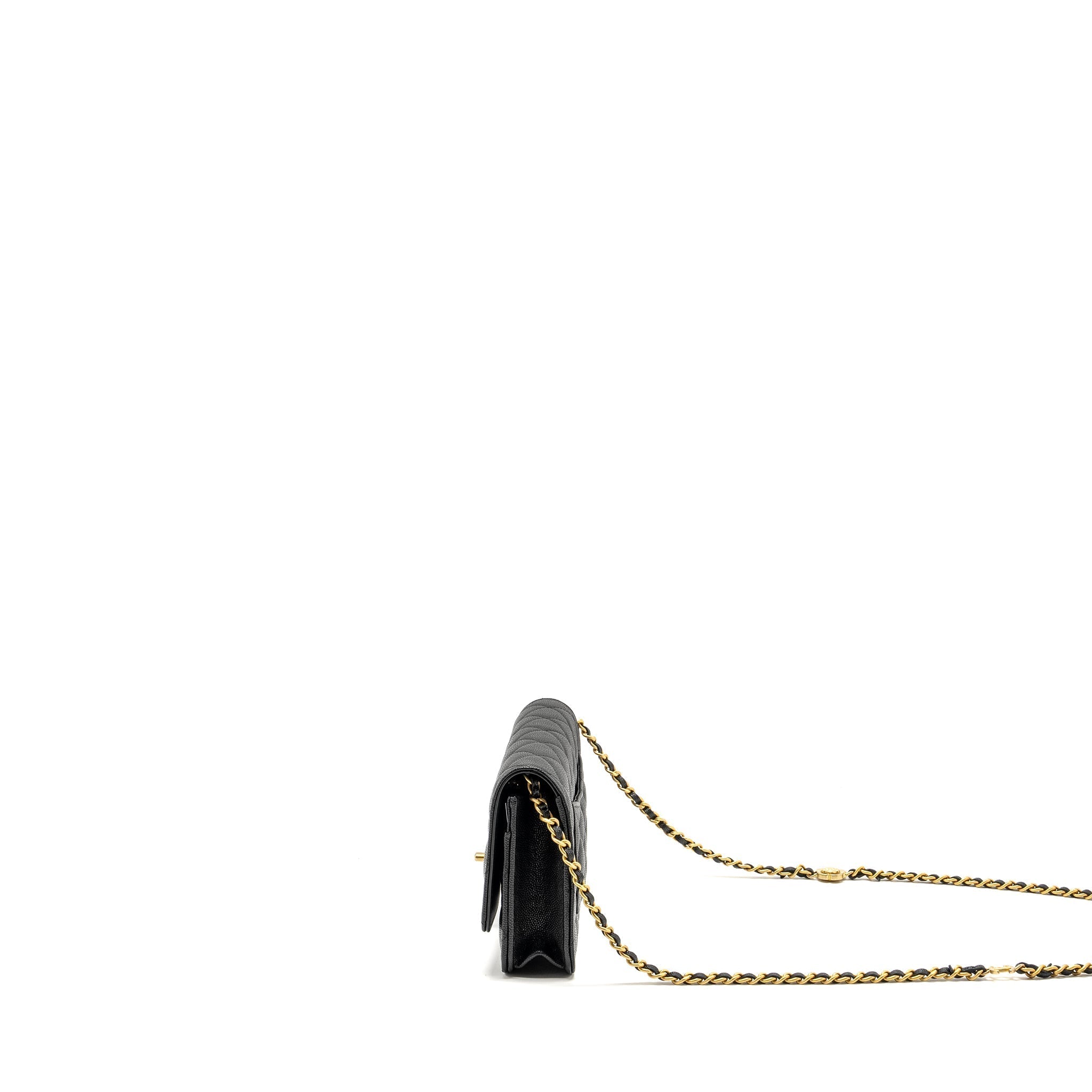 CHANEL CAMELLIA WALLET ON CHAIN CAVIAR BLACK GHW (MICROCHIP)