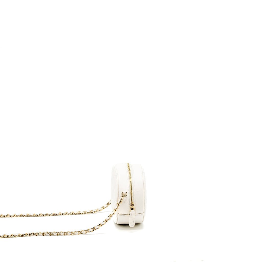 CHANEL ROUND CLUTCH WITH CHAIN CAVIAR WHITE LGHW
