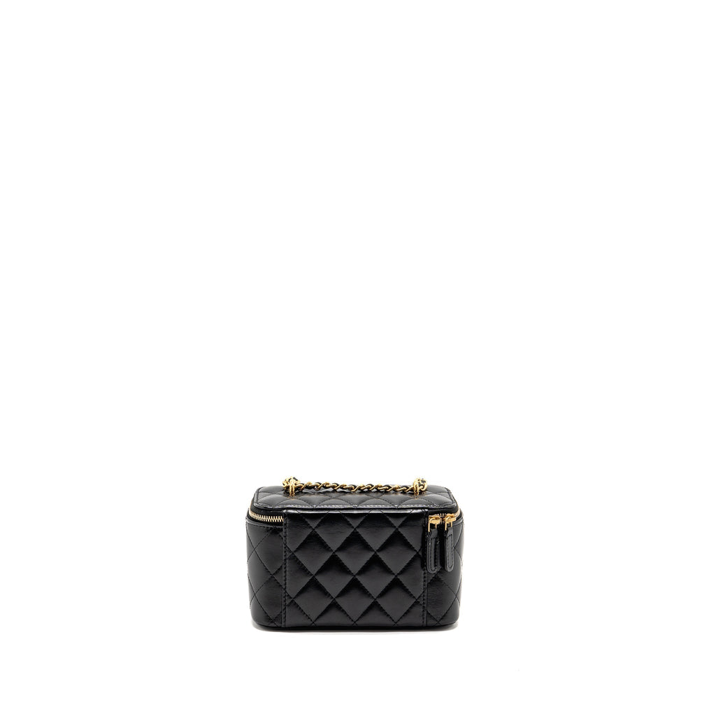 CHANEL LONG VANITY WITH CHAIN DETAIL CC LOGO LAMBSKIN BLACK GHW(MICROCHIP)