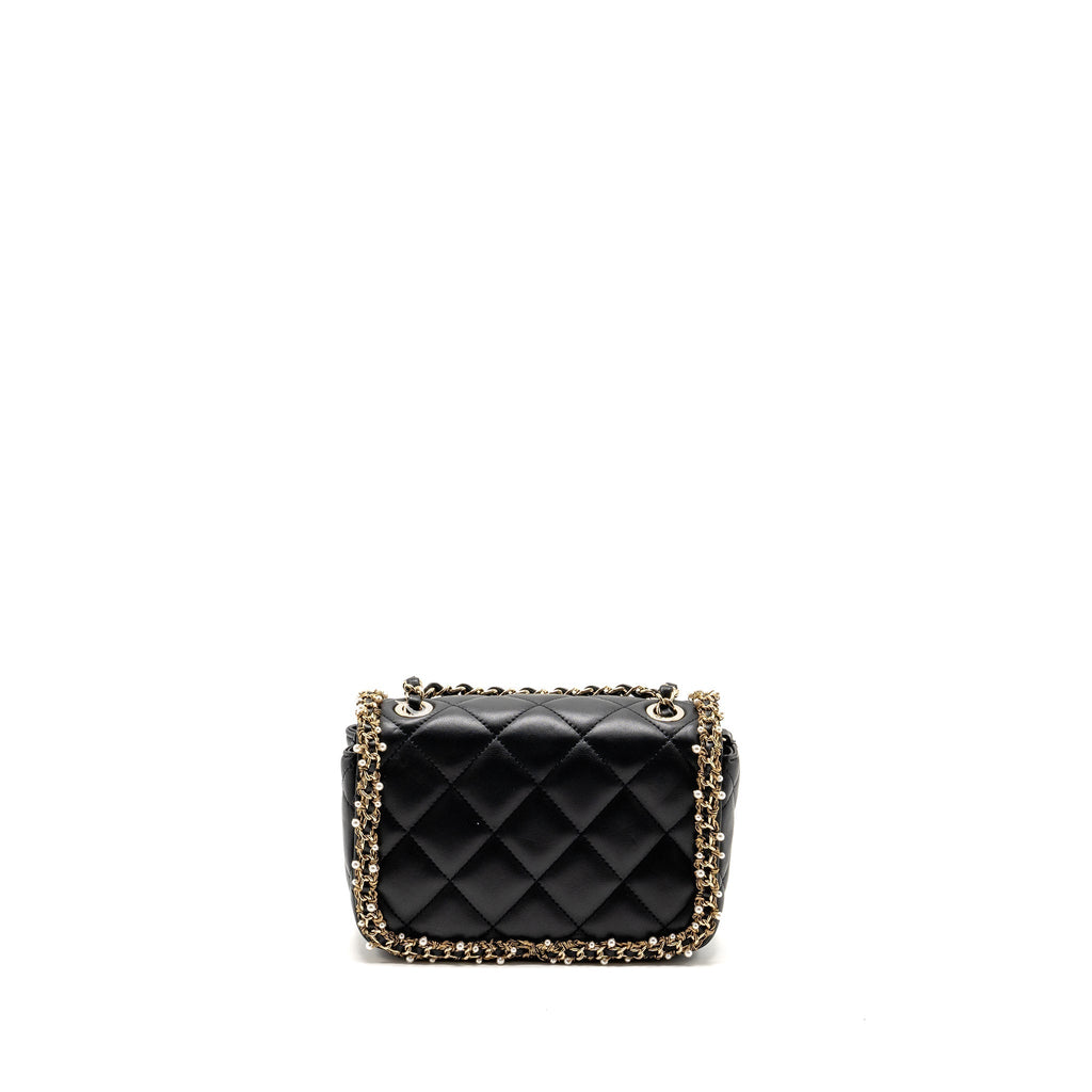 CHANEL PEARL DETAILED EDGE MINI FLAP BAG LAMBSKIN BLACK LGHW (MICROCHIP)