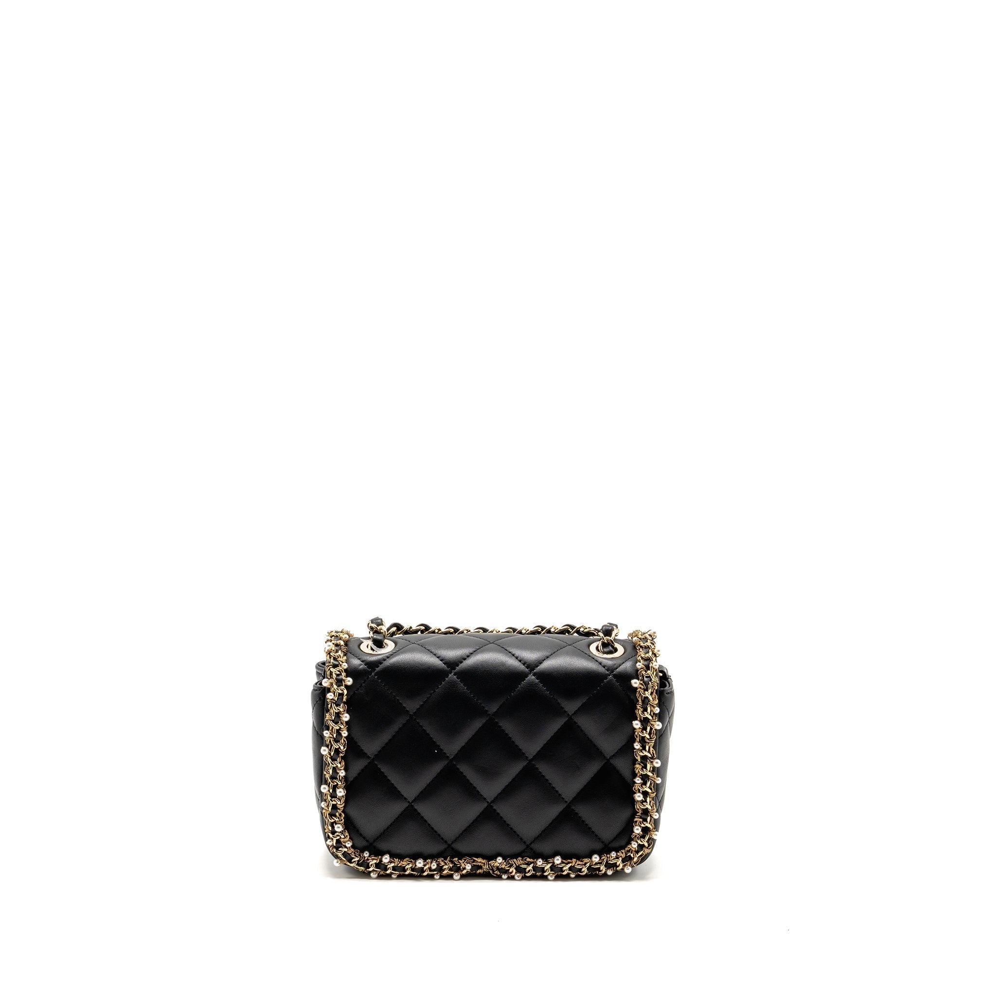 CHANEL PEARL DETAILED EDGE MINI FLAP BAG LAMBSKIN BLACK LGHW (MICROCHIP)