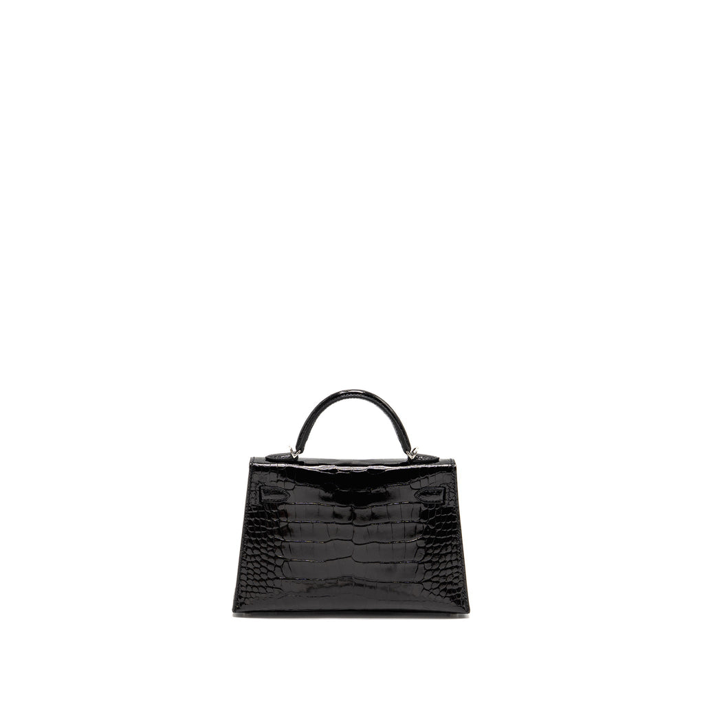 HERMES MINI KELLY II SHINY ALLIGATOR MISSISSIPPIENSIS BLACK SHW