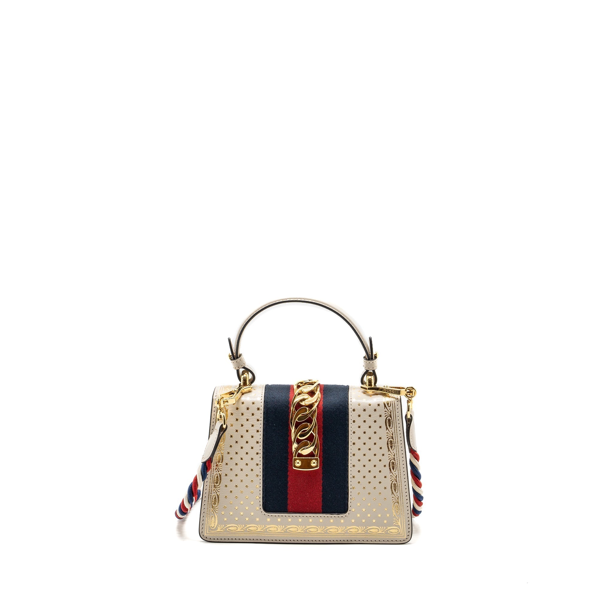 GUCCI SYLVIE TOP HANDLE BAG LIMITED EDITION LEATHER WHITE GHW