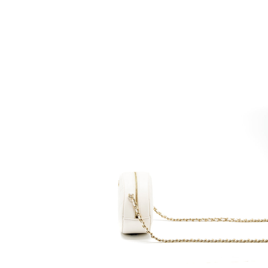 CHANEL ROUND CLUTCH WITH CHAIN CAVIAR WHITE LGHW