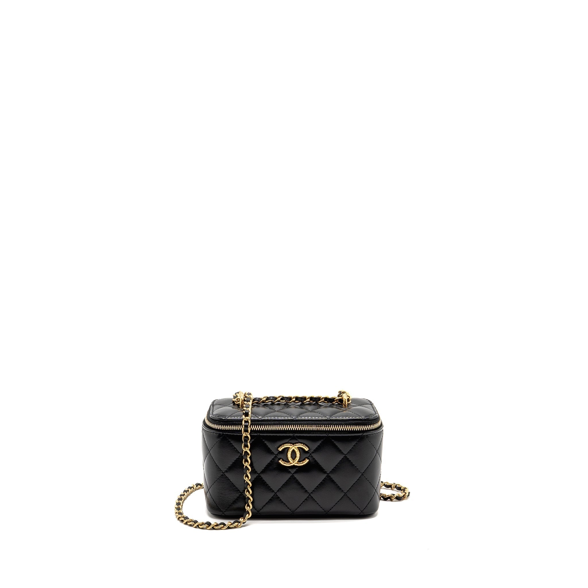 CHANEL LONG VANITY WITH CHAIN DETAIL CC LOGO LAMBSKIN BLACK GHW(MICROCHIP)