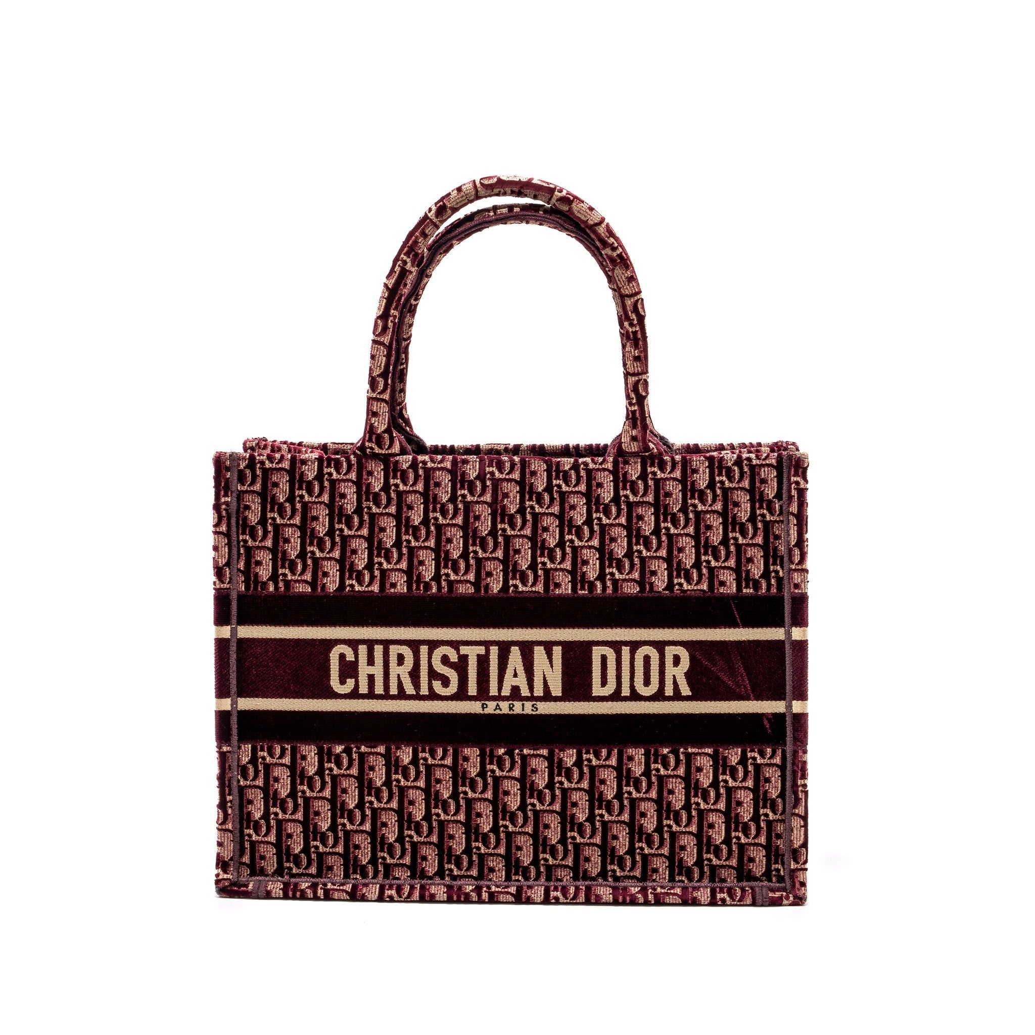 DIOR MEDIUM BOOK TOTE OBLIQUE EMBROIDERY VELVET/ CANVAS DARK RED