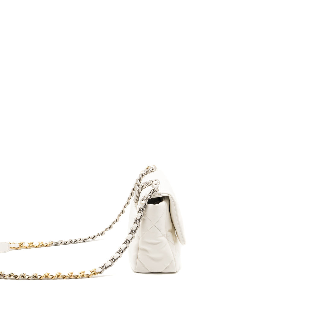 CHANEL SMALL 19 BAG LAMBSKIN WHITE MULTICOLOUR HARDWARE (MICROCHIP)
