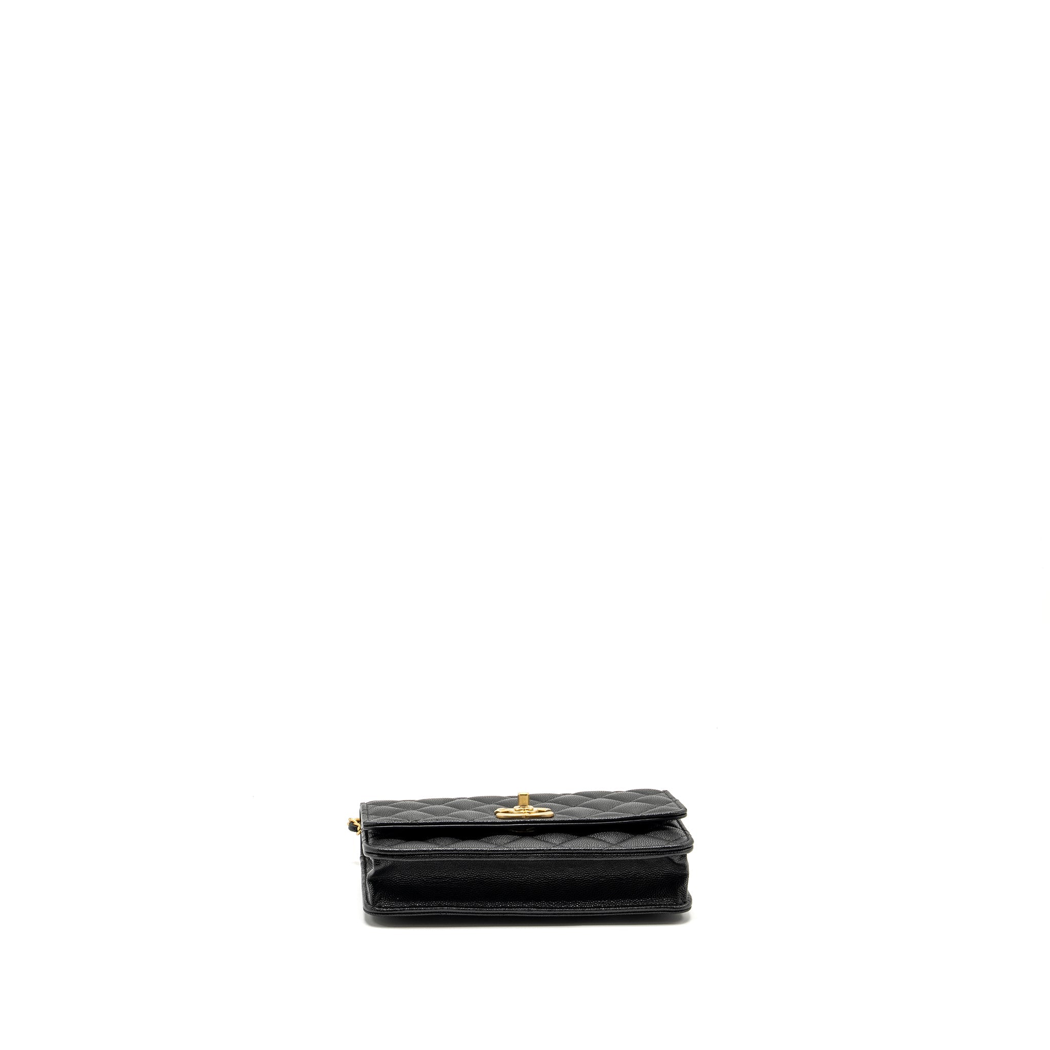 CHANEL CAMELLIA WALLET ON CHAIN CAVIAR BLACK GHW (MICROCHIP)