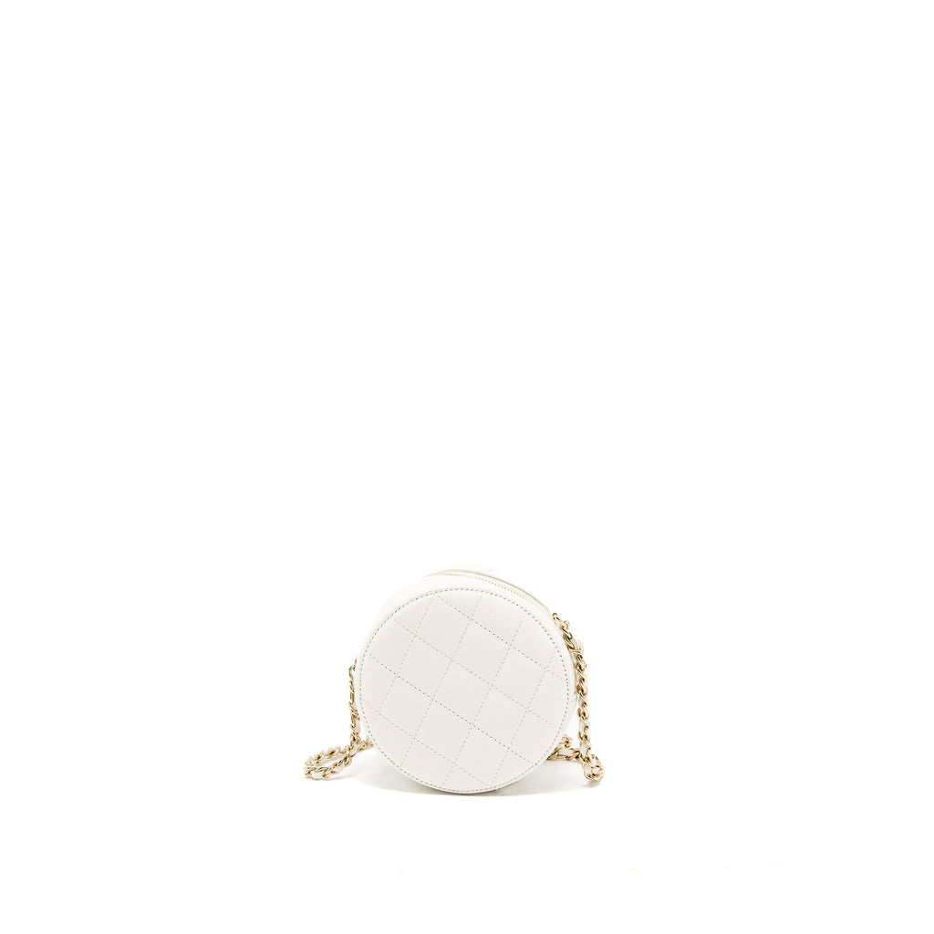 CHANEL ROUND CLUTCH WITH CHAIN CAVIAR WHITE LGHW