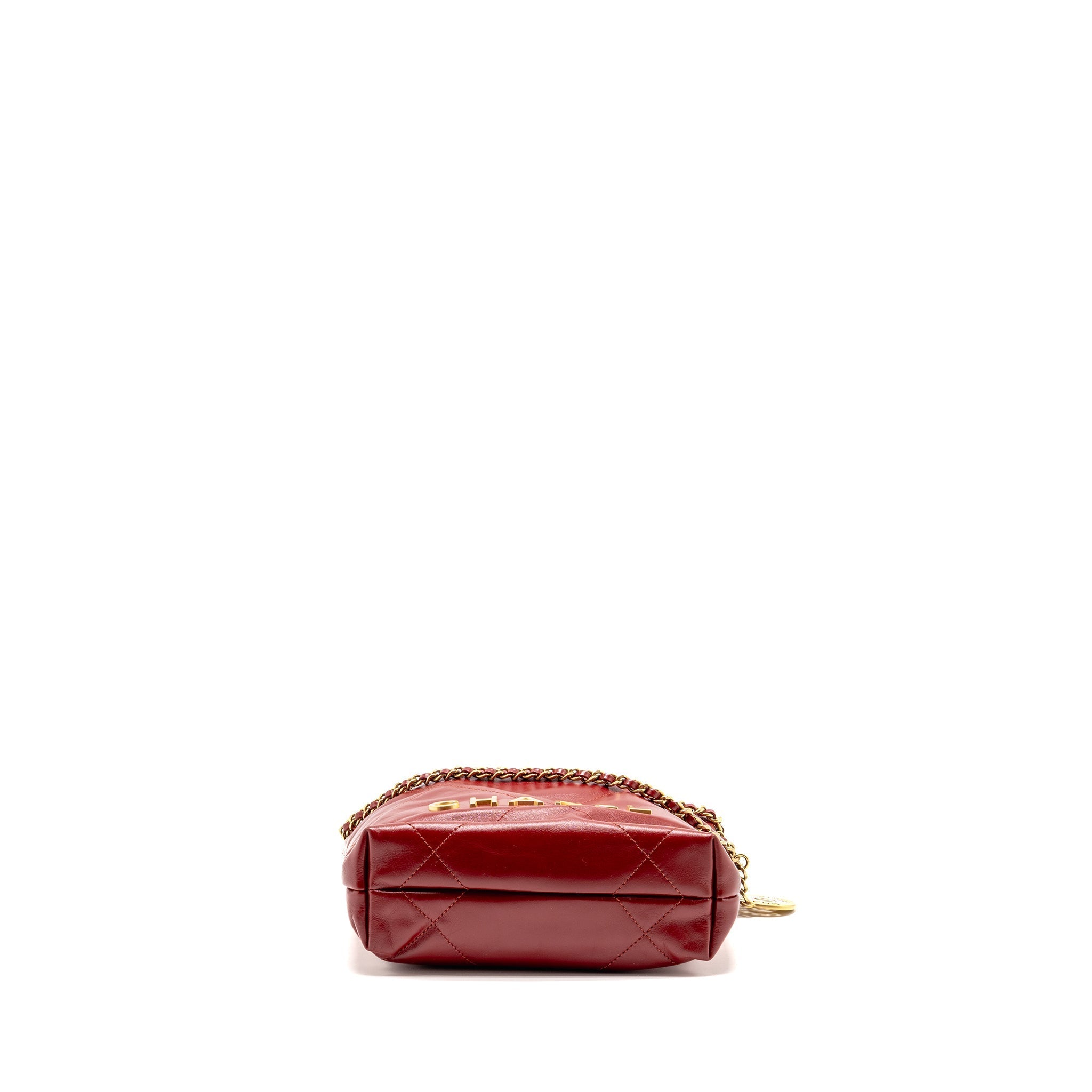 CHANEL MINI 22 BAG SHINY CALFSKIN RED GHW (MICROCHIP)