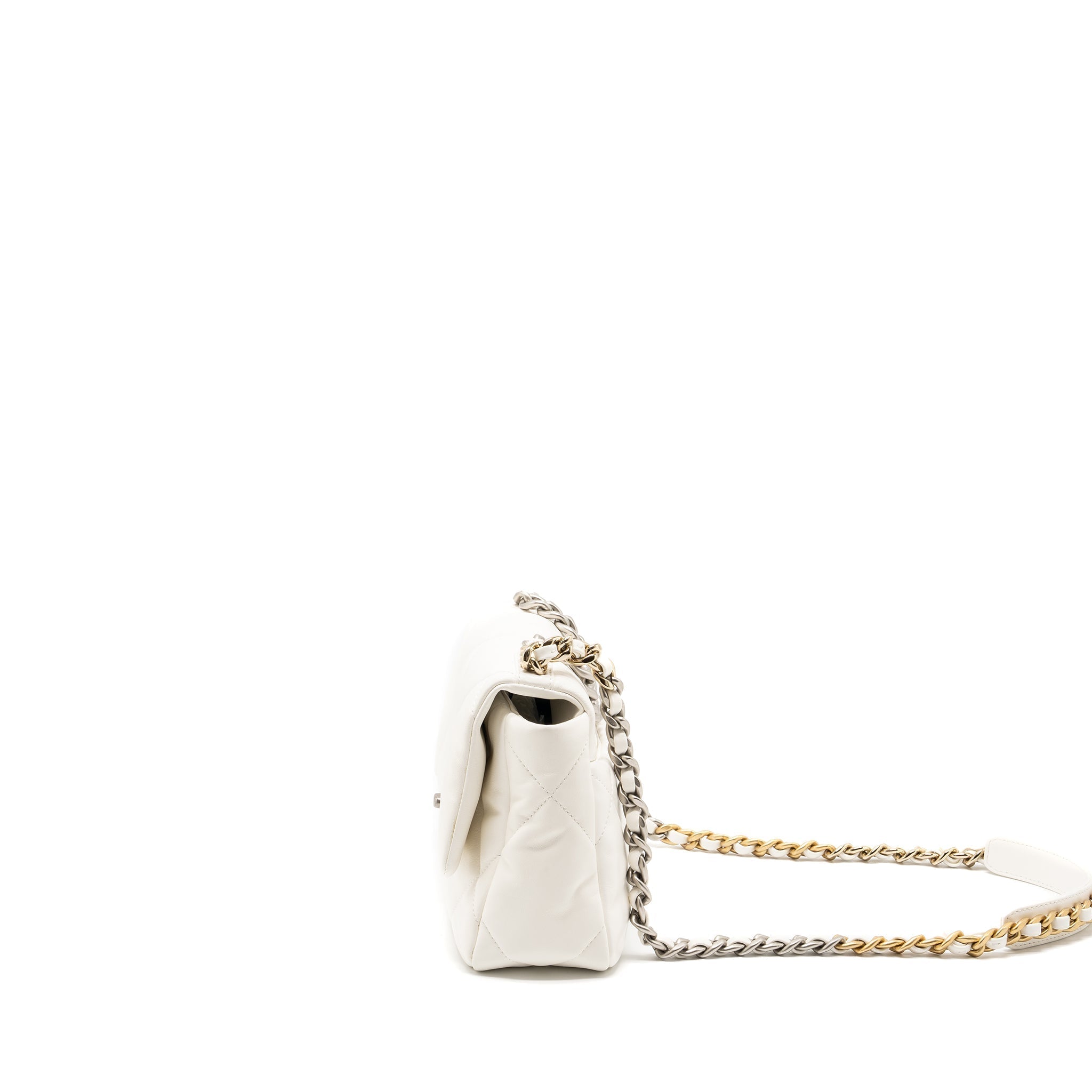 CHANEL SMALL 19 BAG LAMBSKIN WHITE MULTICOLOUR HARDWARE (MICROCHIP)