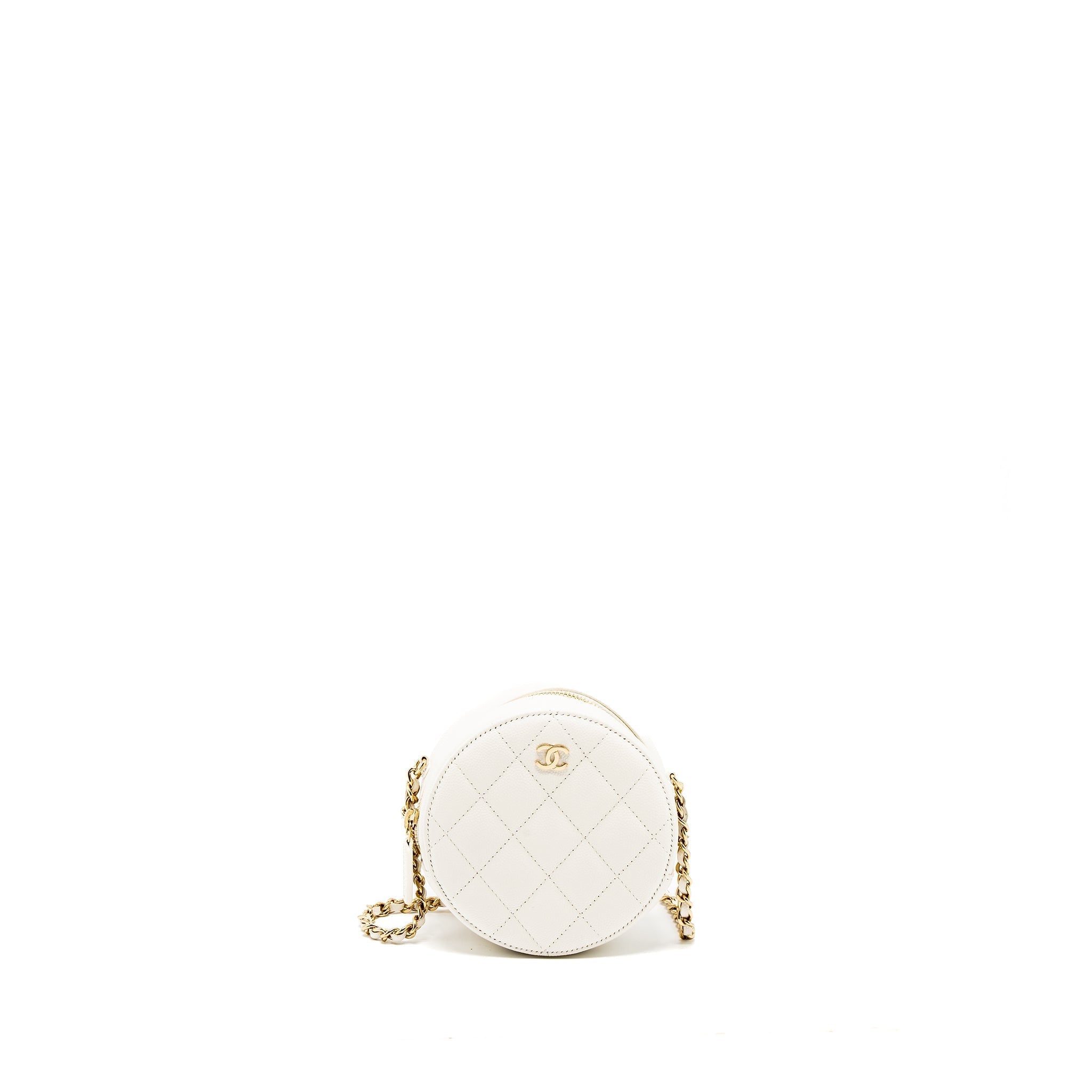 CHANEL ROUND CLUTCH WITH CHAIN CAVIAR WHITE LGHW