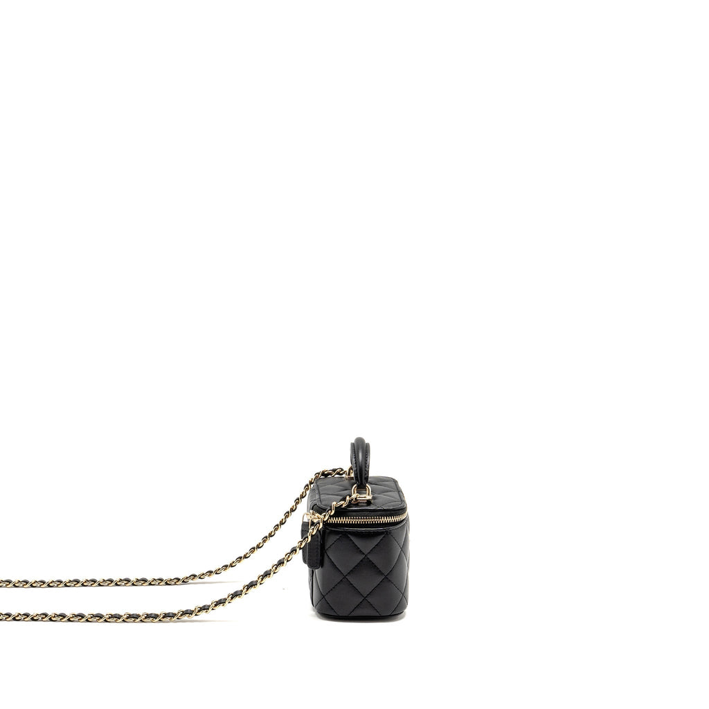CHANEL TOP HANDLE MINI VANITY WITH CHAIN LAMBSKIN BLACK LGHW (MICROCHIP)