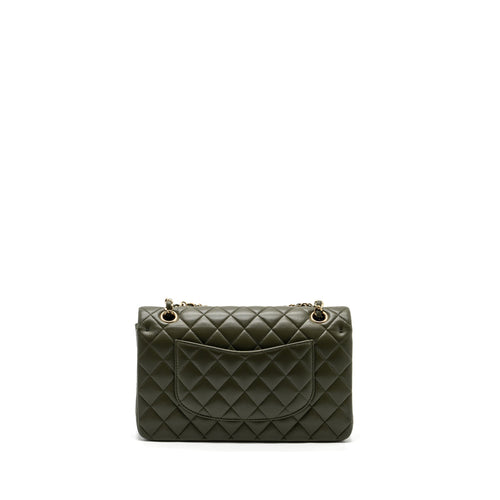 CHANEL 22K MEDIUM CLASSIC DOUBLE FLAP BAG LAMBSKIN OLIVE GREEN LGHW(MICROCHIP)